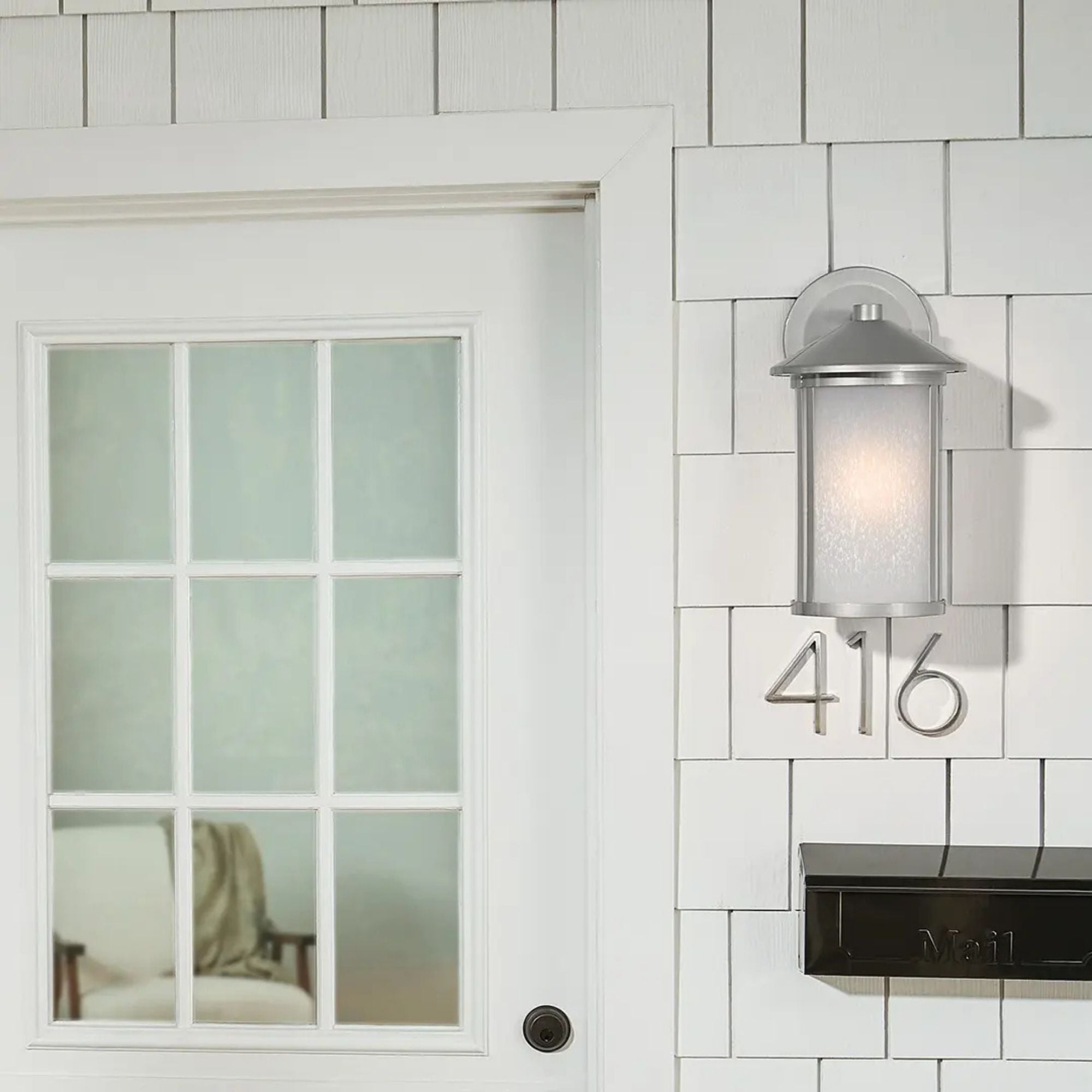 Kichler Lombard 16.5 in. Outdoor Sconce, Brushed Aluminum with Satin Etched Seeded Glass