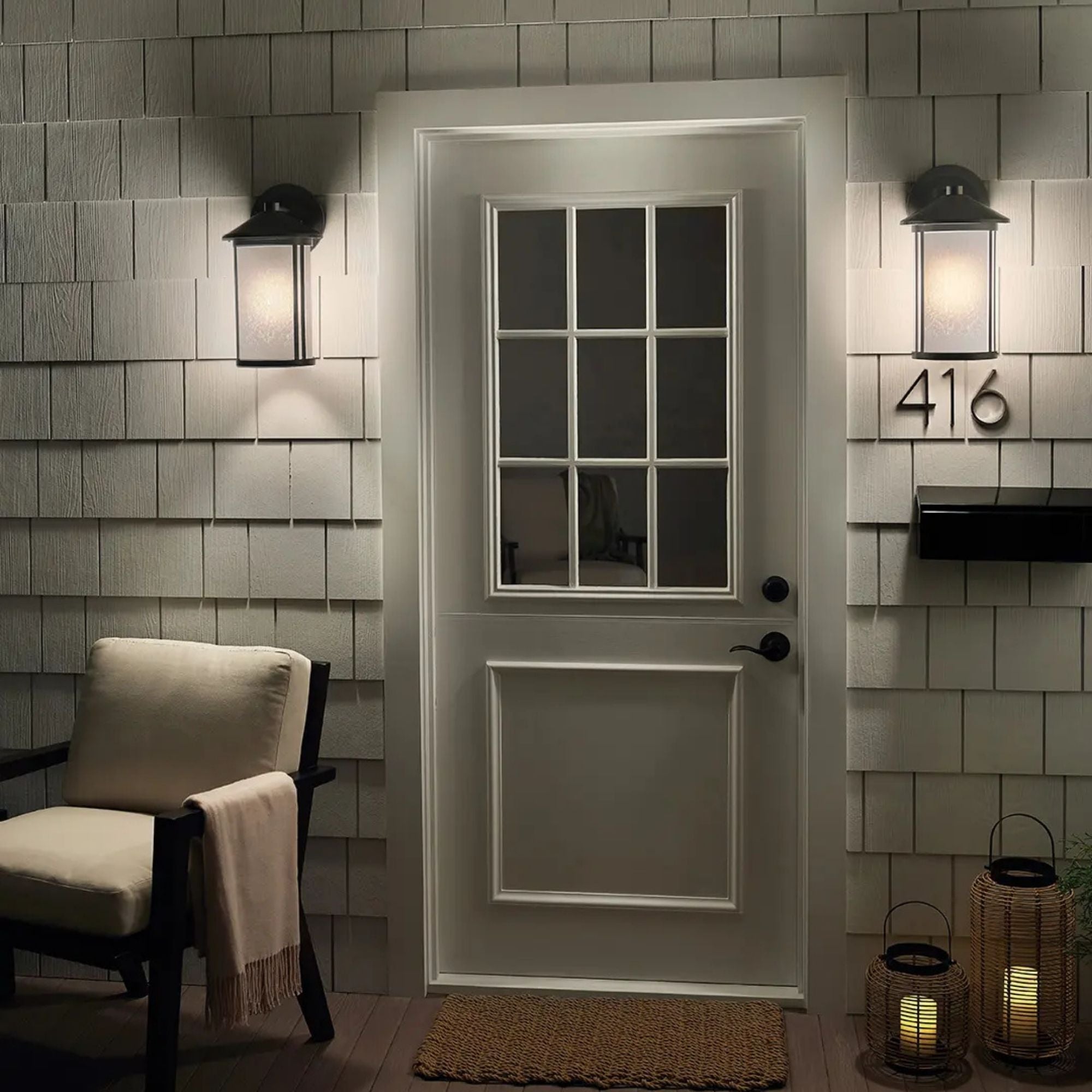 Kichler Lombard 16.5 in. Outdoor Sconce, Brushed Aluminum with Satin Etched Seeded Glass