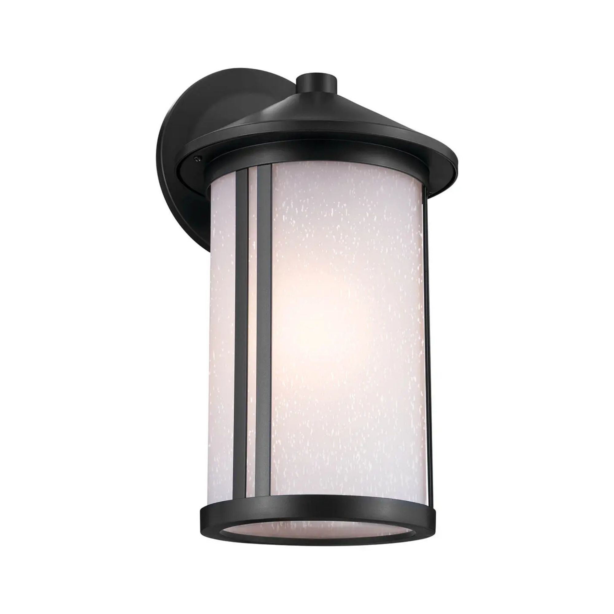 Kichler Lombard 16.5 in. Outdoor Sconce, Black with Satin Etched Seeded Glass