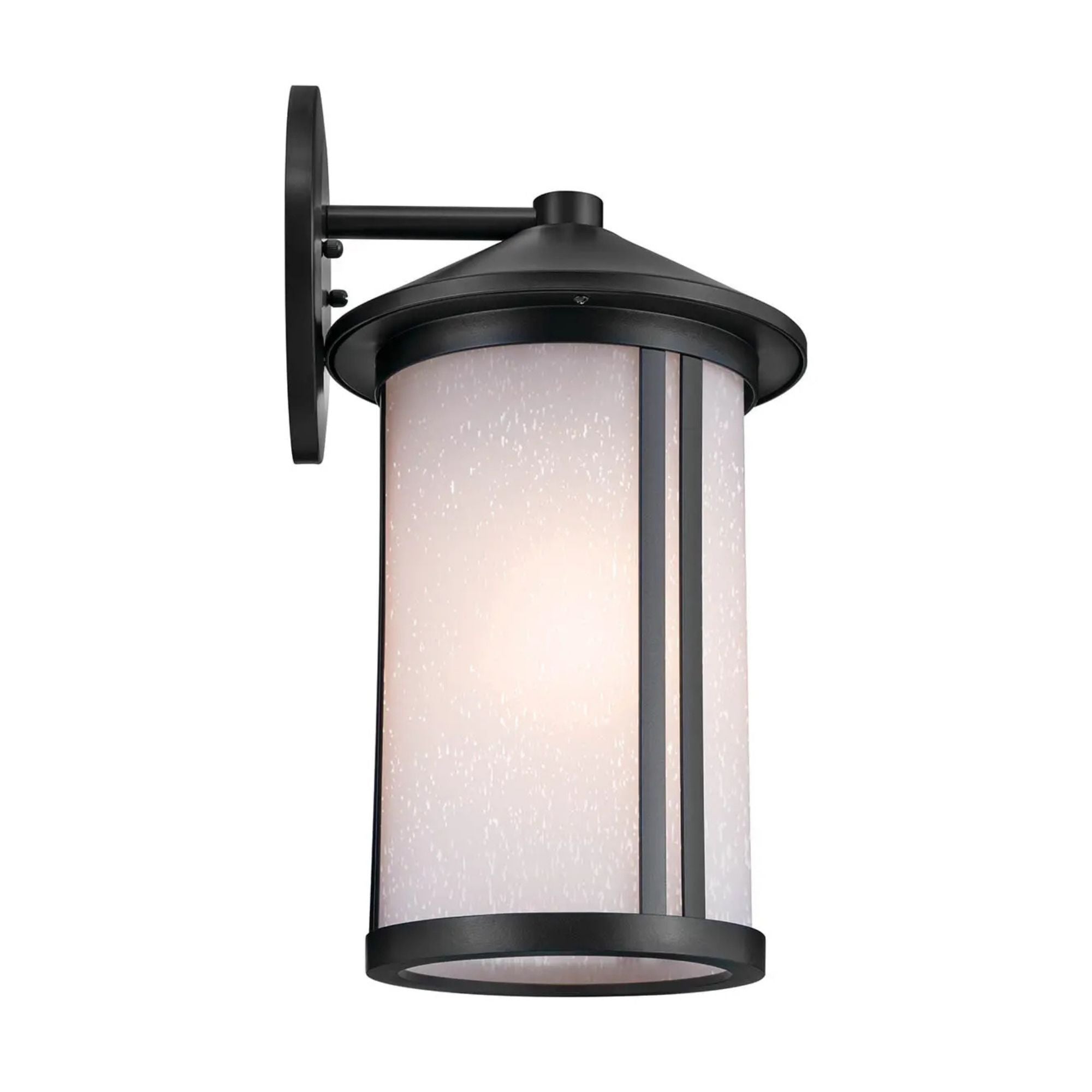 Kichler Lombard 16.5 in. Outdoor Sconce, Black with Satin Etched Seeded Glass
