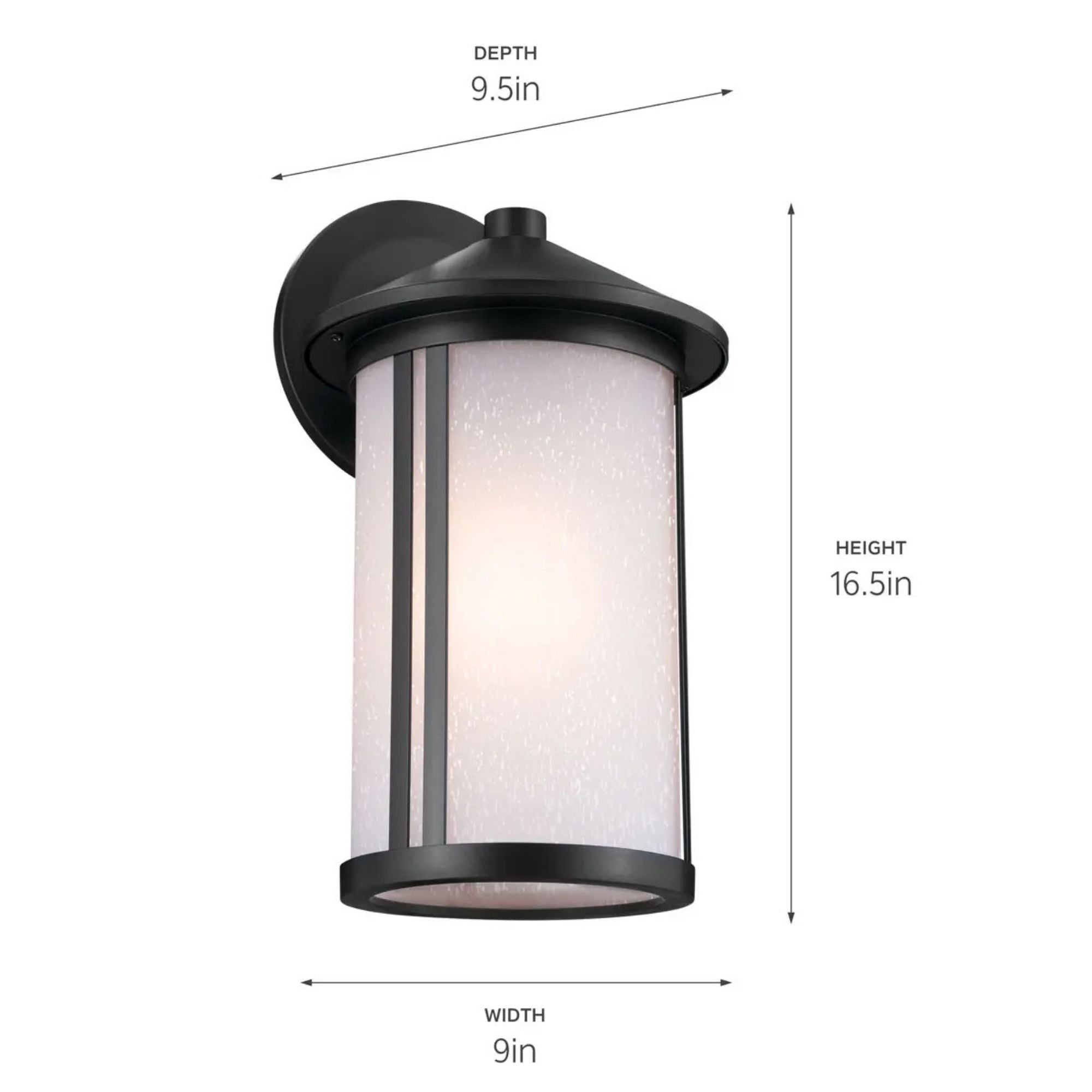 Kichler Lombard 16.5 in. Outdoor Sconce, Black with Satin Etched Seeded Glass