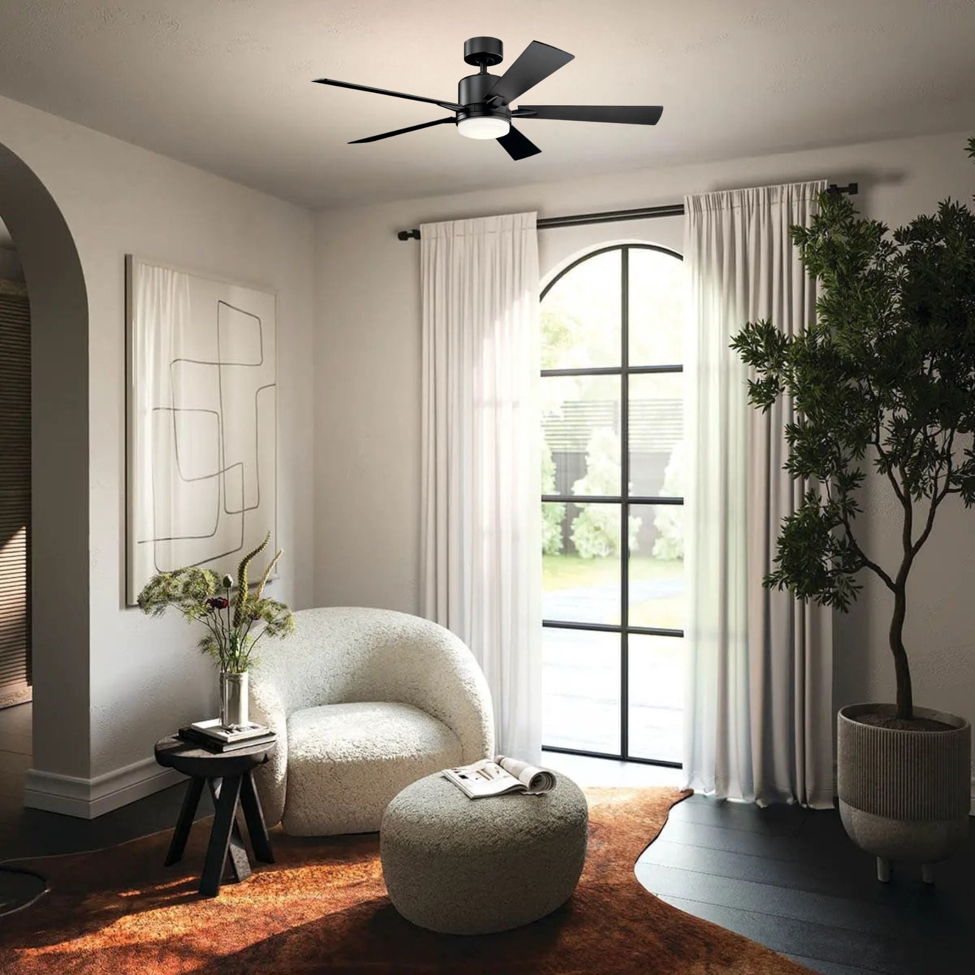 Lucian Elite 52" Satin Black LED Ceiling Fan with Wall Control