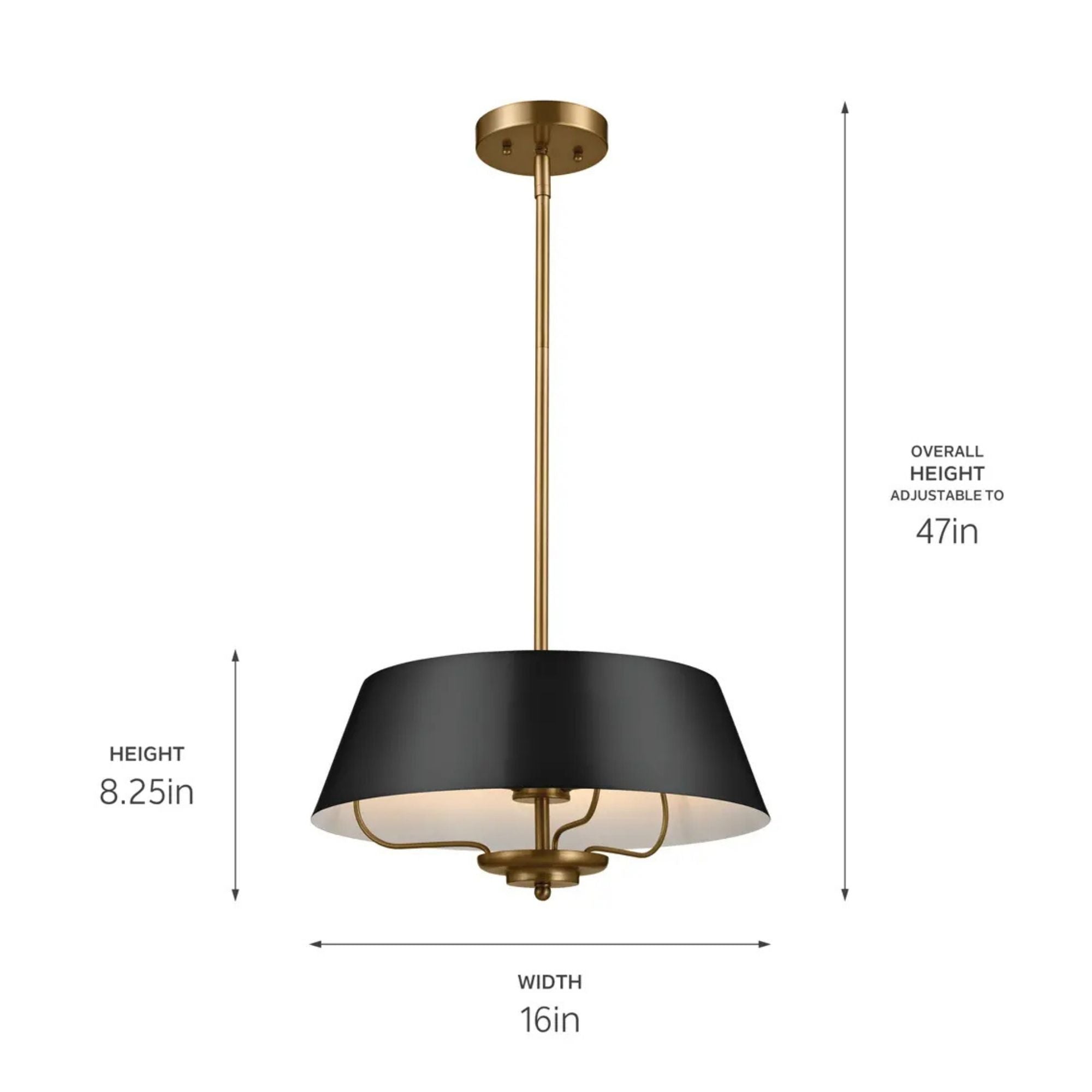 Kichler Luella 16 in. 3-Light Pendant, Black with Metal Drum Shade