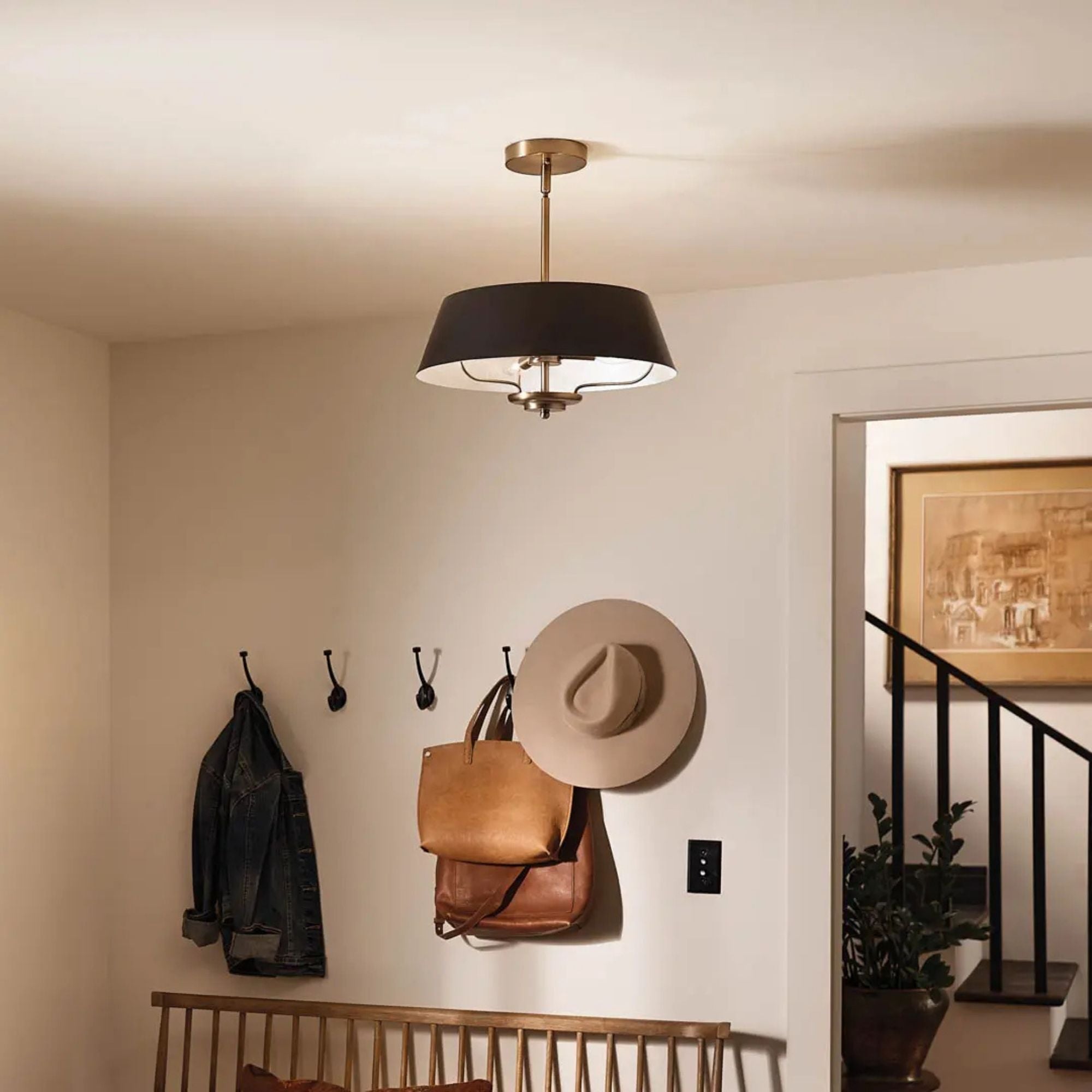 Kichler Luella 16 in. 3-Light Pendant, Black with Metal Drum Shade