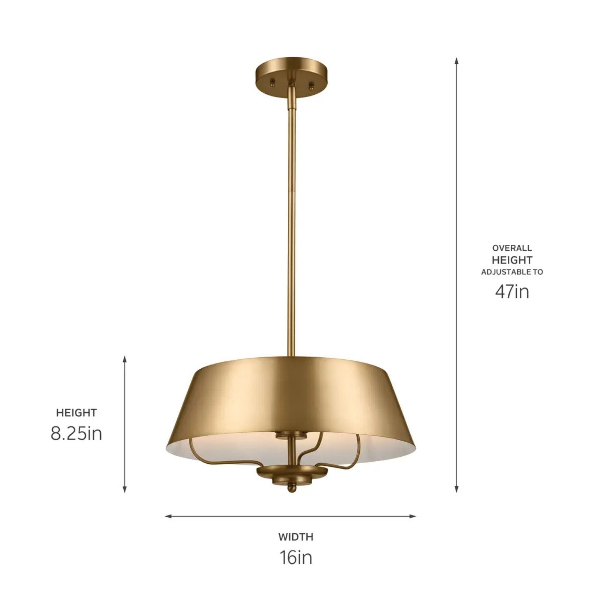 Kichler Luella 16 in. 3-Light Pendant, Brushed Natural Brass, Metal Drum Shade