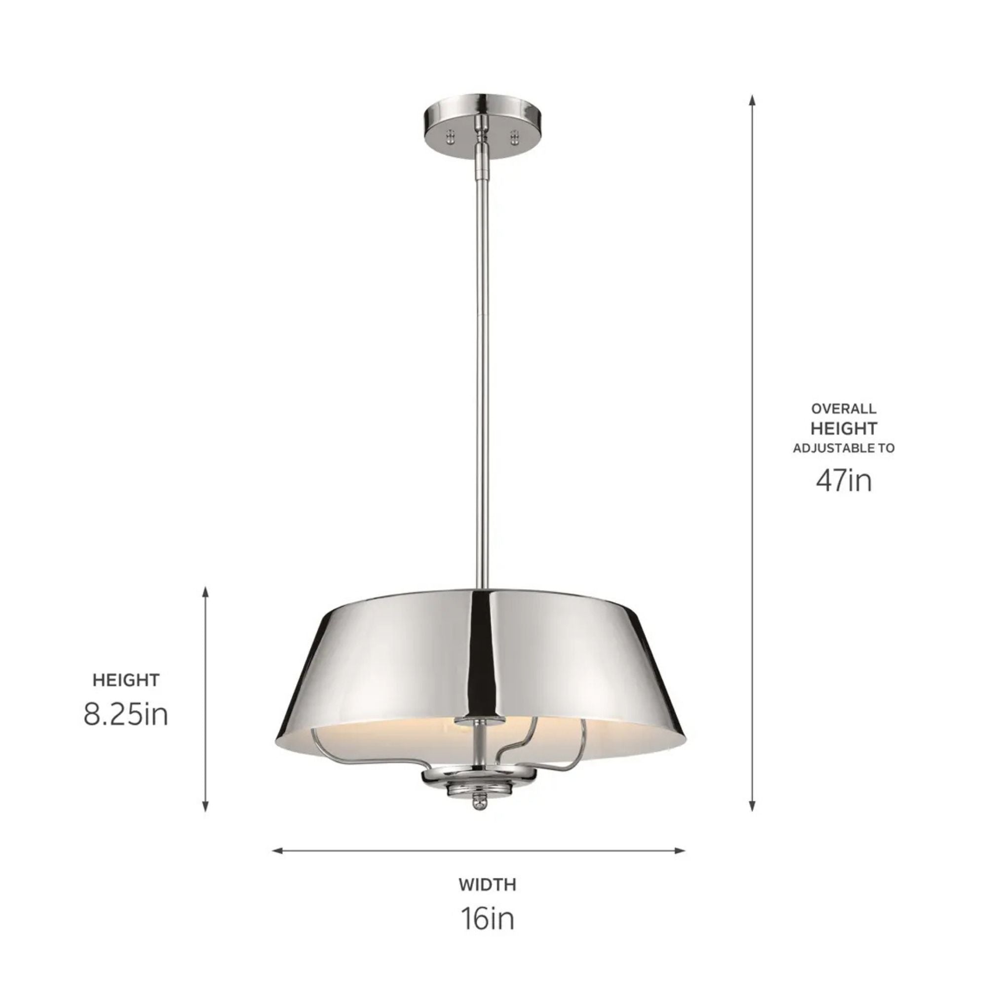 Kichler Luella 16 in. 3-Light Pendant, Polished Nickel, Metal Drum Shade