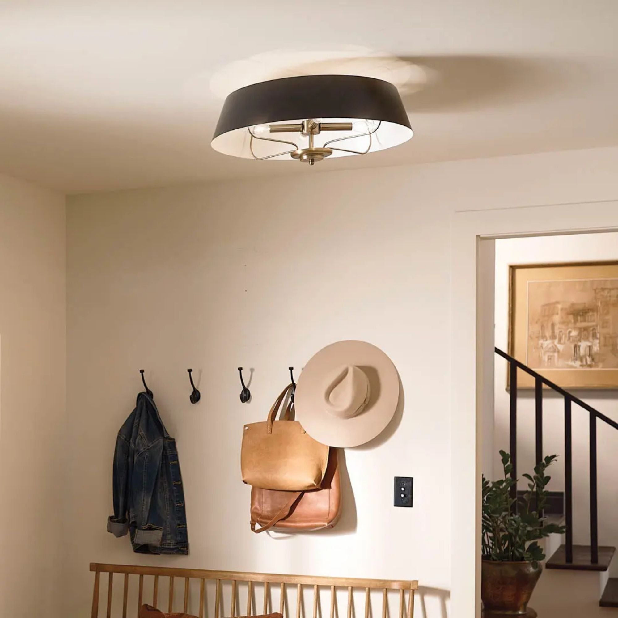 Kichler Luella 22 in. 4-Light Pendant, Black Metal Drum Shade
