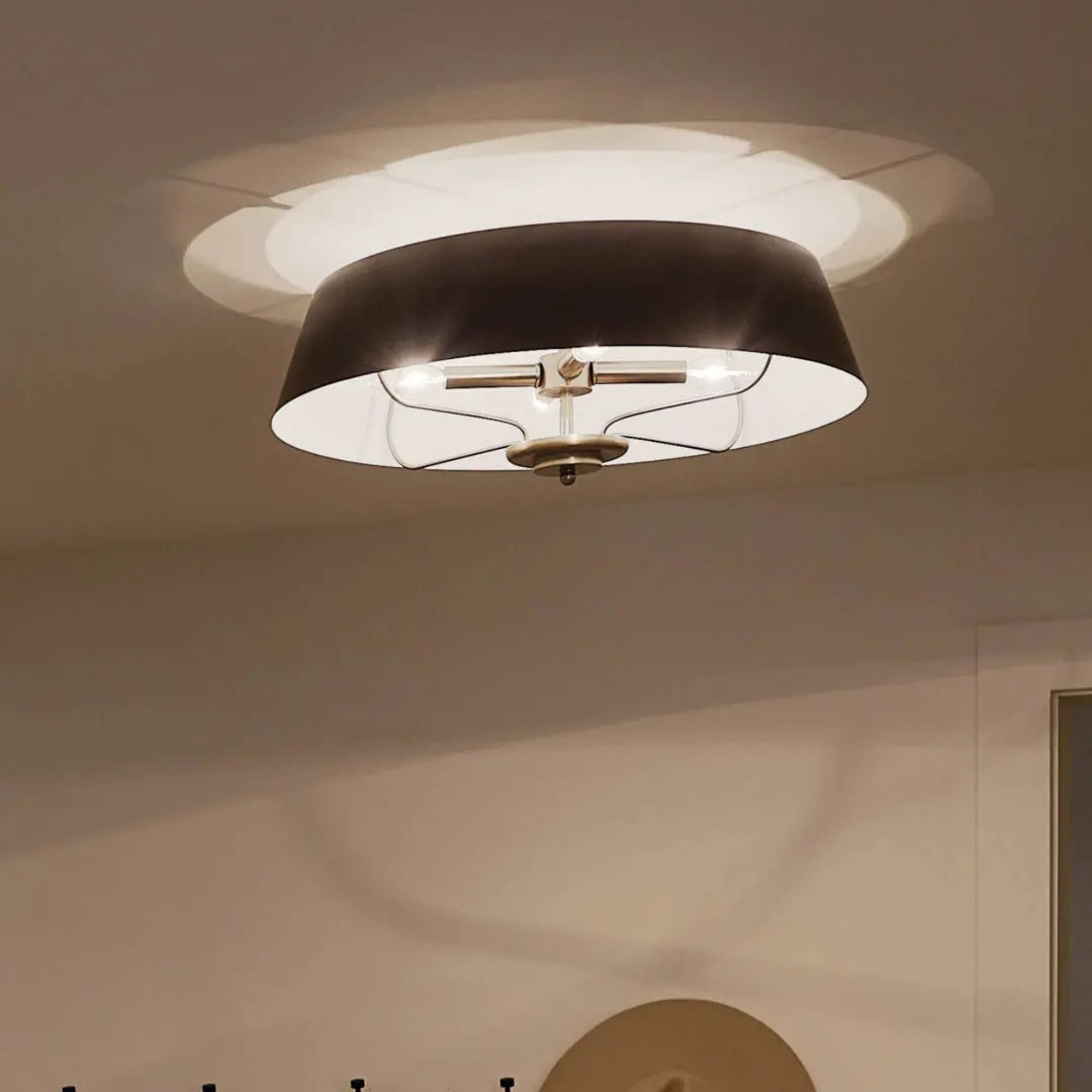Kichler Luella 22 in. 4-Light Pendant, Black Metal Drum Shade