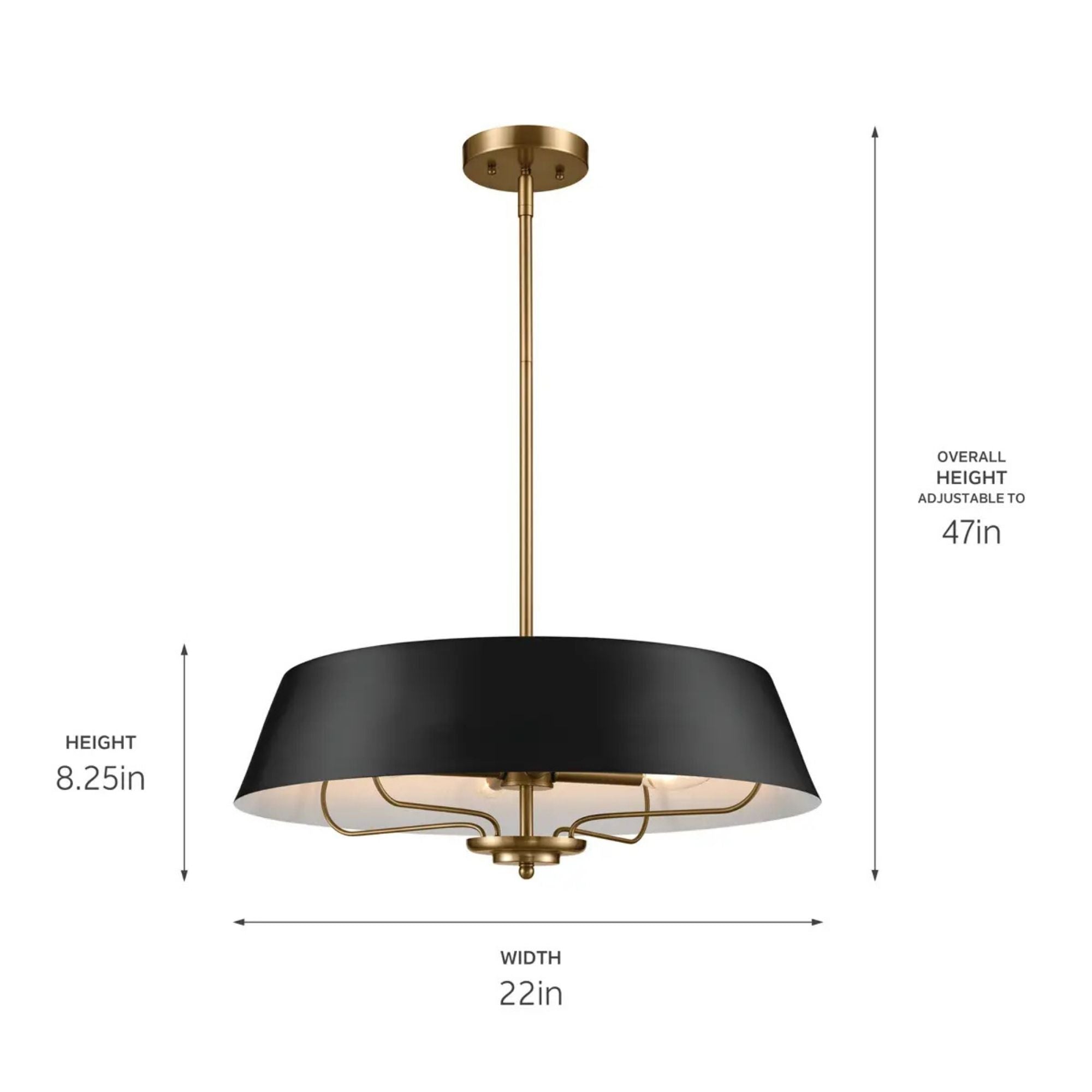 Kichler Luella 22 in. 4-Light Pendant, Black Metal Drum Shade