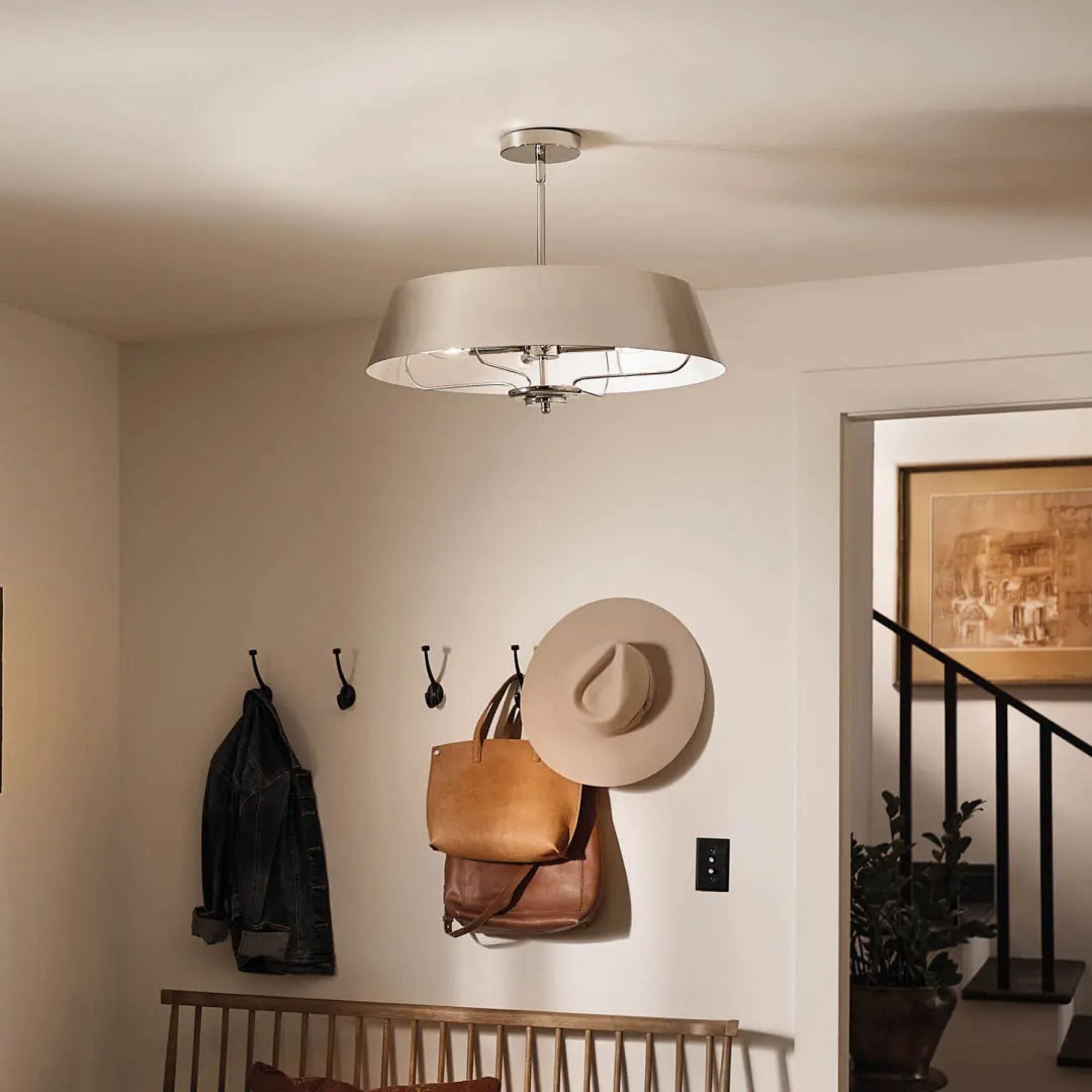 Kichler Luella 22 in. 4-Light Pendant, Polished Nickel, Metal Drum Shade