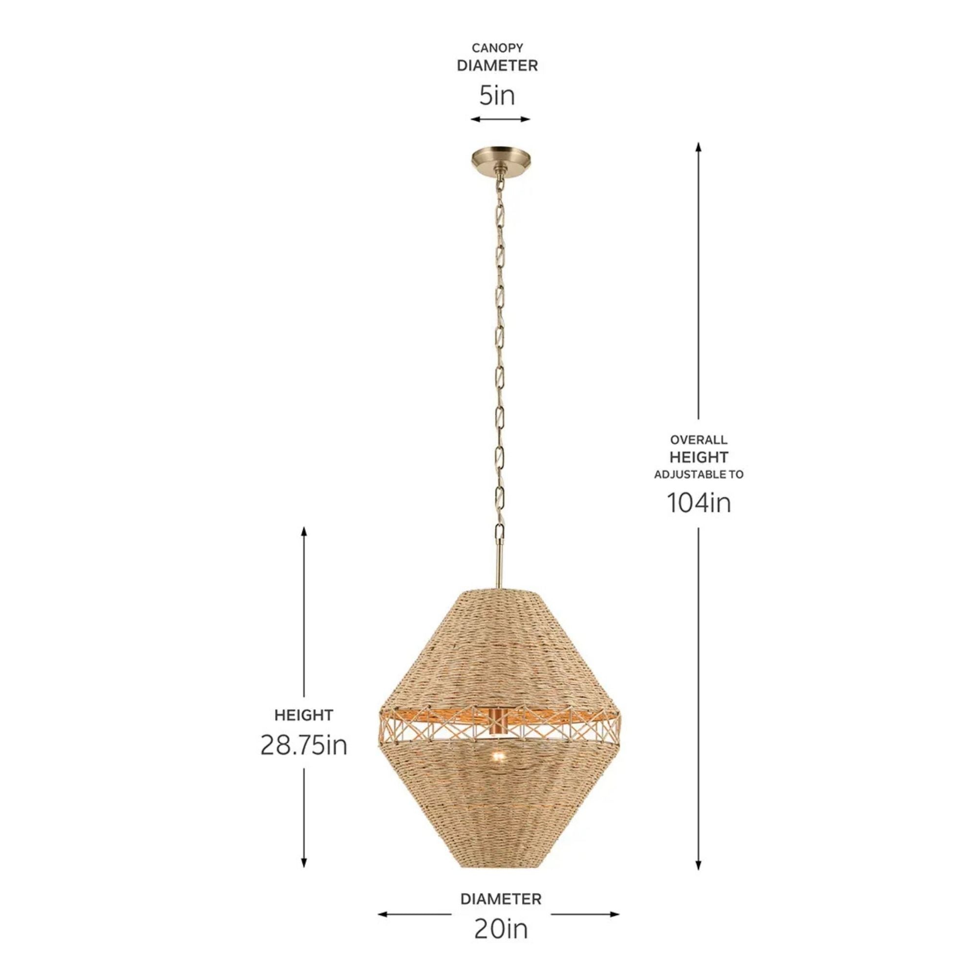 Kichler Lulo 28.75 in. Pendant Light, Champagne Bronze with Cord Shade