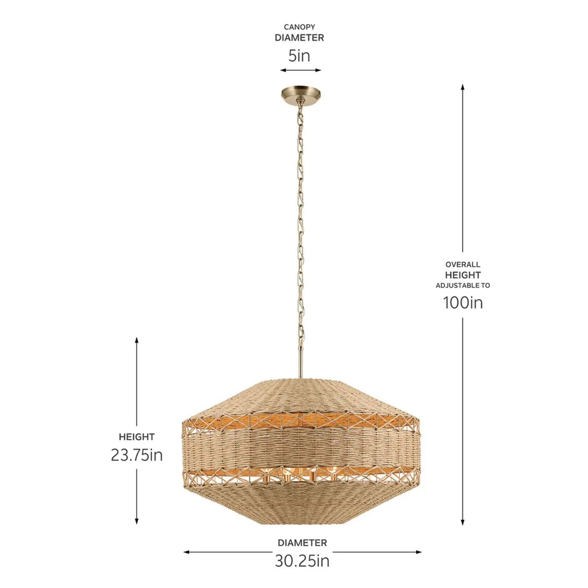 Kichler Lulo 30.25 in. 4-Light Pendant, Champagne Bronze with Cord Shade