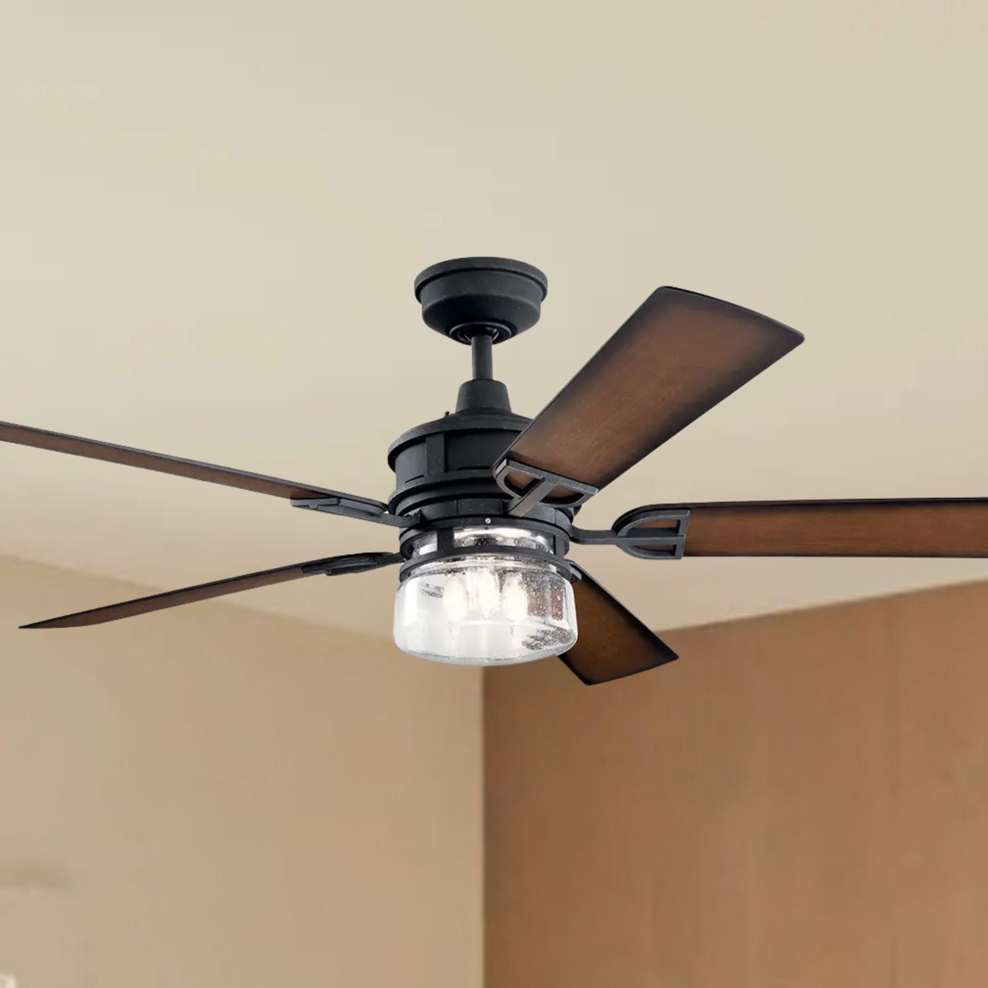 Lyndon Patio 60" Black LED Outdoor Ceiling Fan with Wall Control