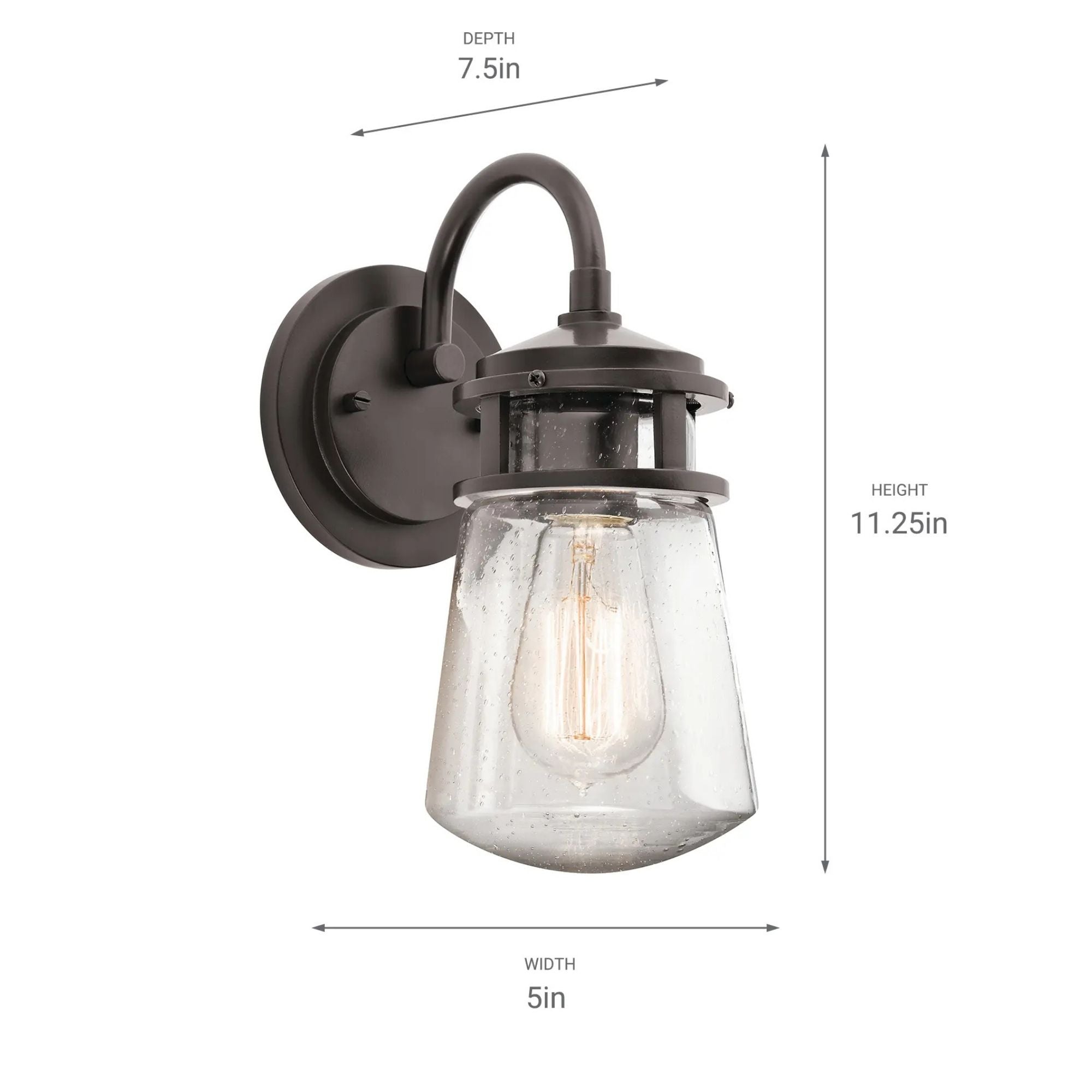 Kichler Lyndon 11.25 in. Outdoor Sconce, Architectural Bronze with Clear Seeded Glass