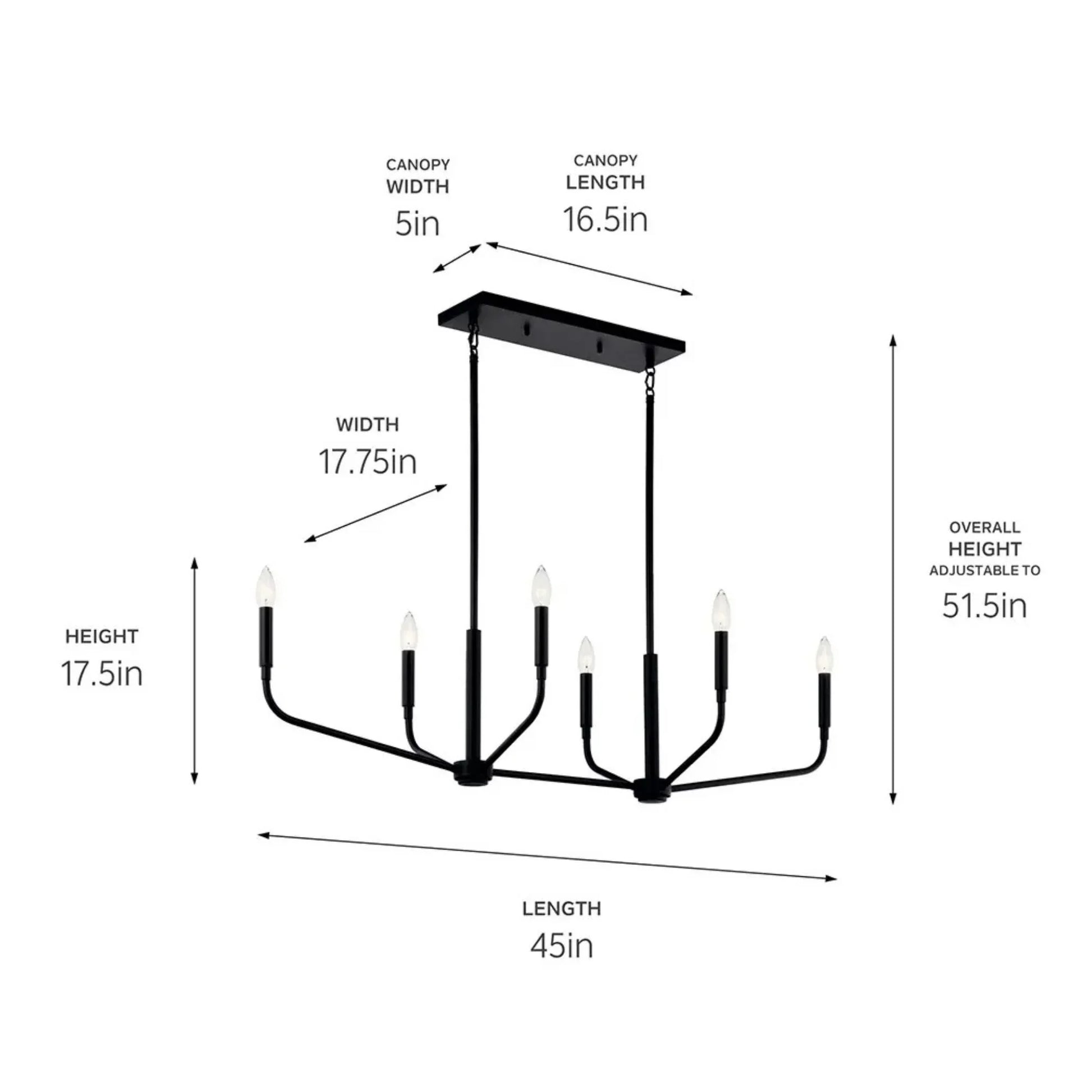 Kichler Lighting - Madden 45" 6-Light Linear Chandelier, Black Finish | Bees Lighting