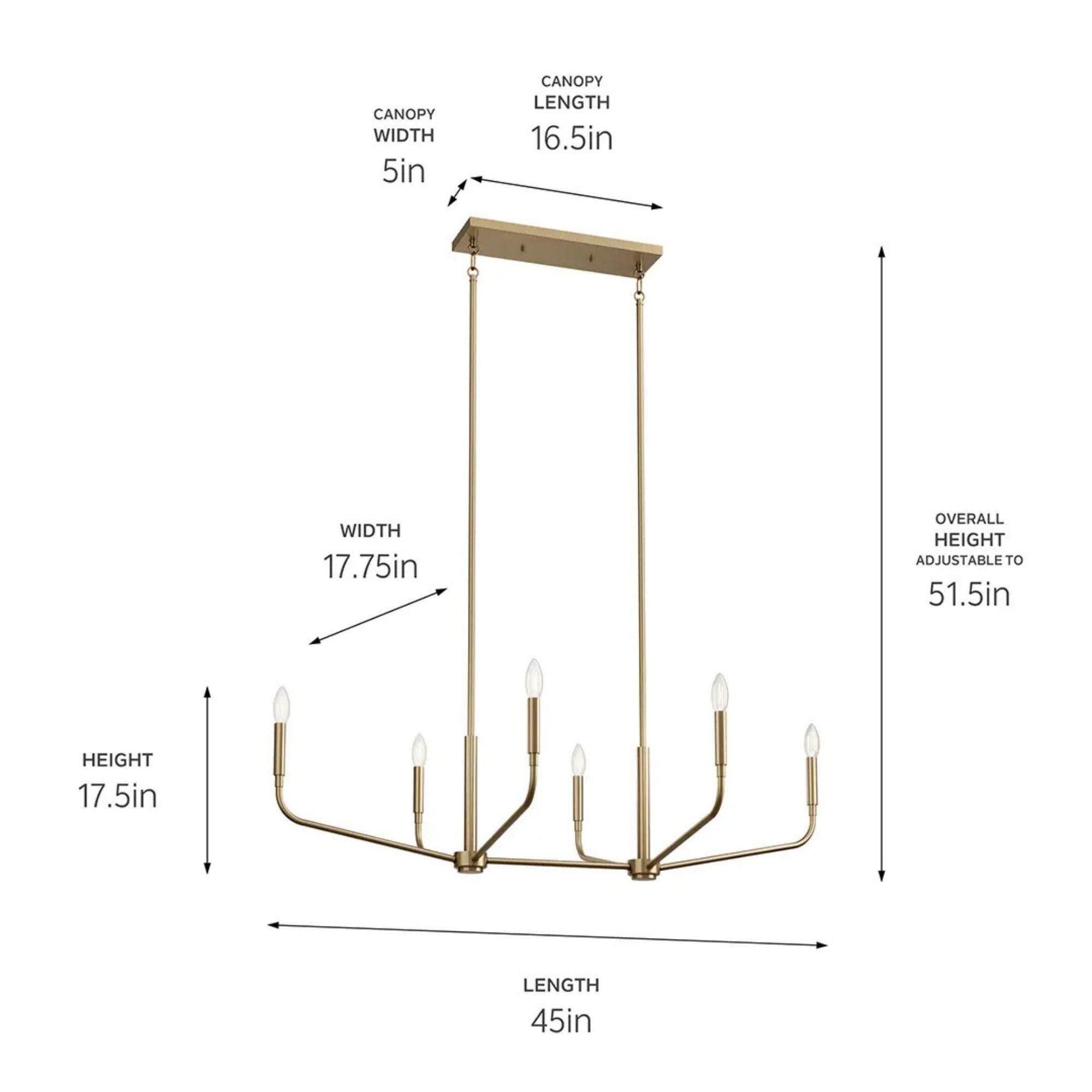 Madden 45" 6-Light Linear Chandelier, Champagne Bronze Finish