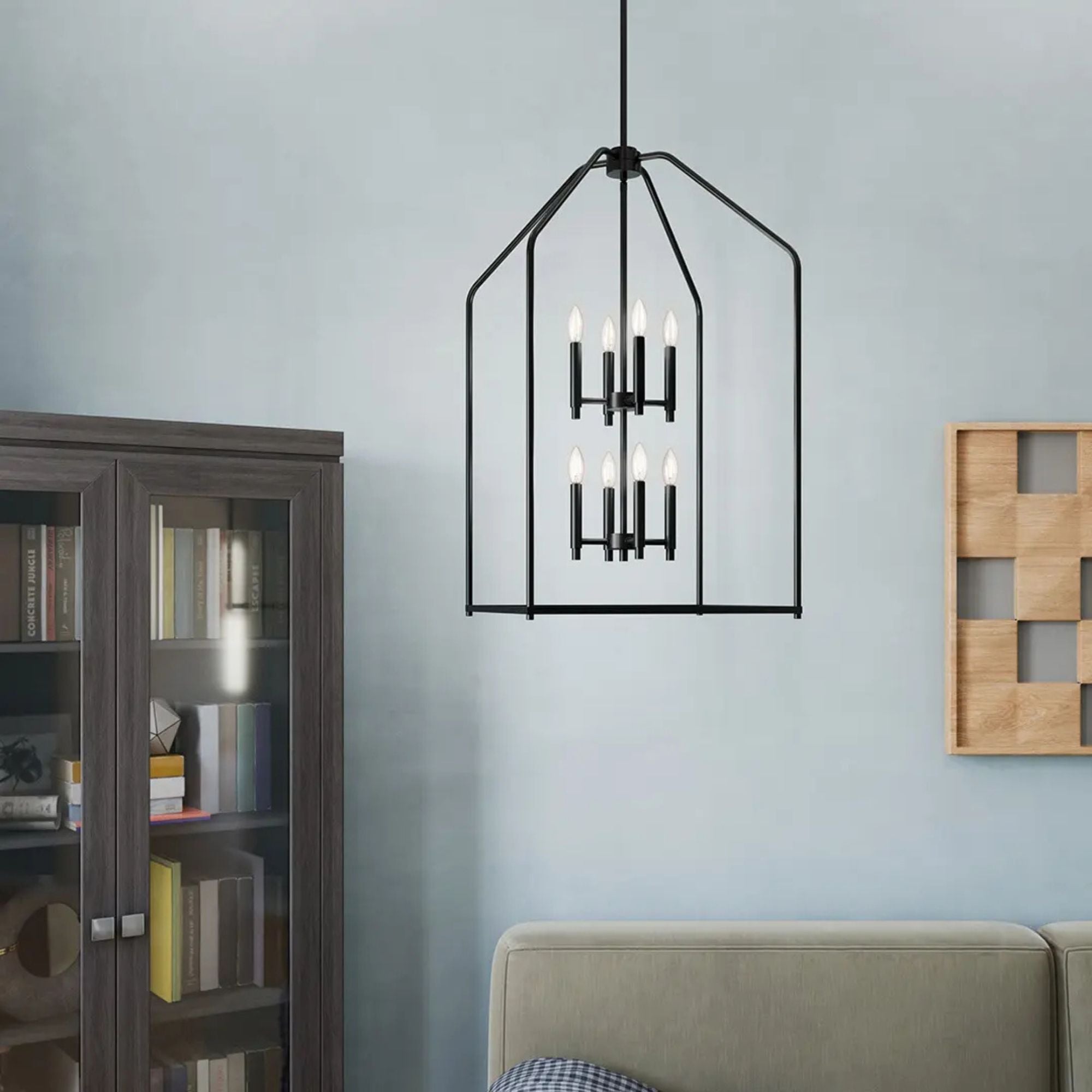 Madden 36" 8-Light Foyer Pendant, Black Finish