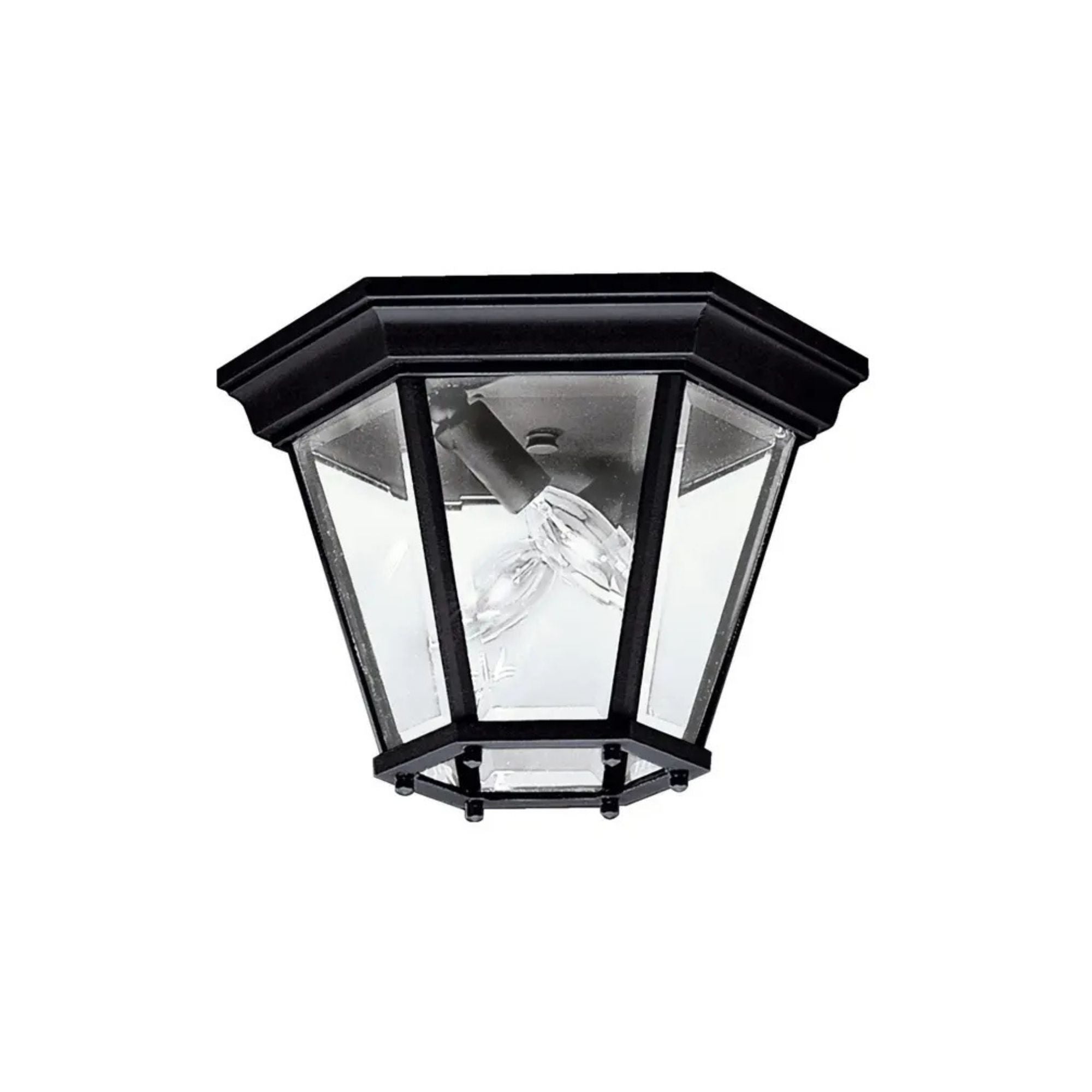 Kichler Madison 7.25 in. 2-Light Outdoor Ceiling Light, Black with Clear Beveled Glass