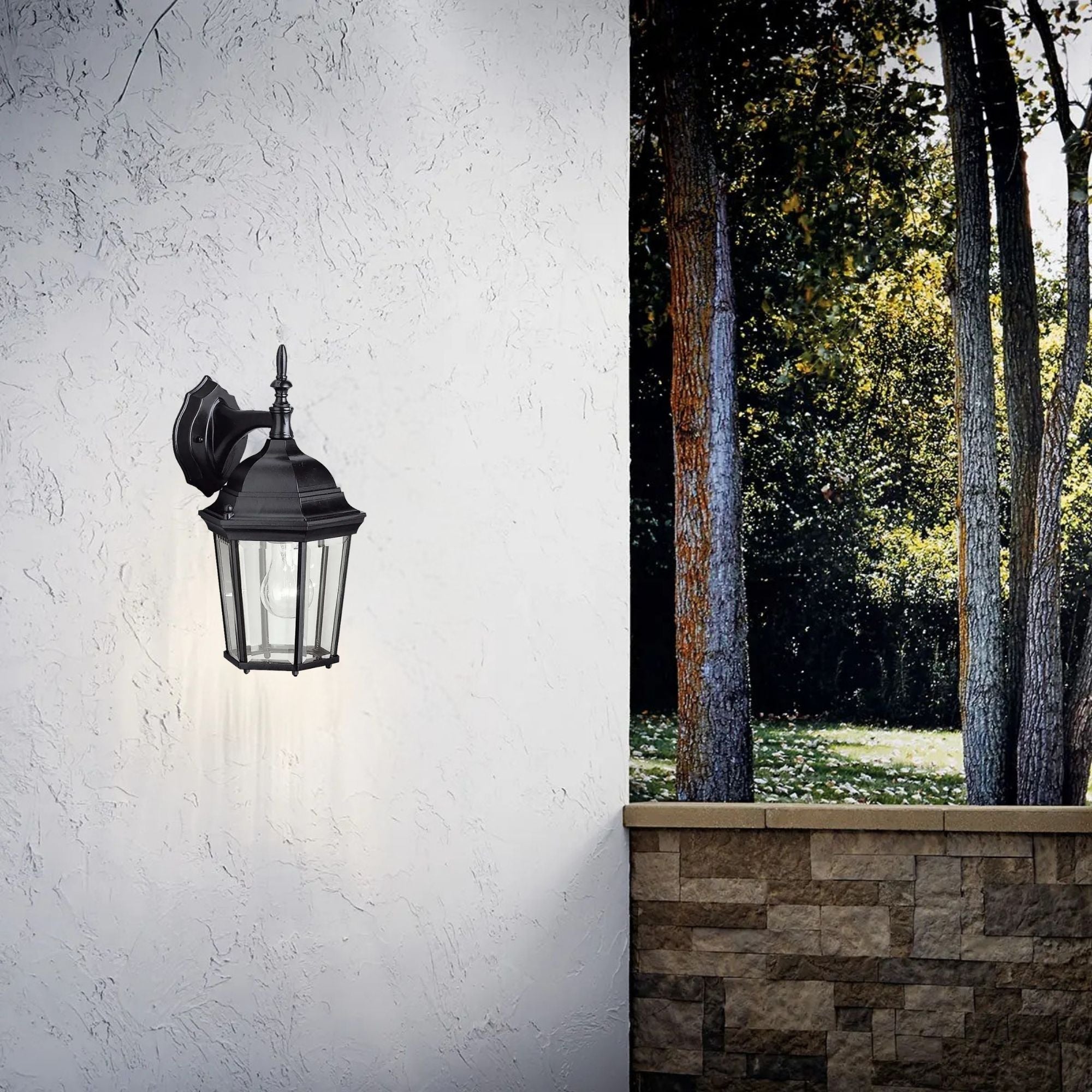 Kichler Madison 14.75 in. Outdoor Sconce, Black with Clear Beveled Glass