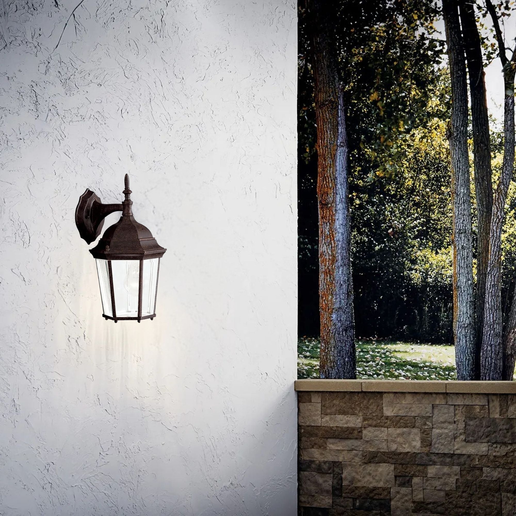 Kichler Madison 14.5 in. Outdoor Sconce, Tannery Bronze with Clear Beveled Glass
