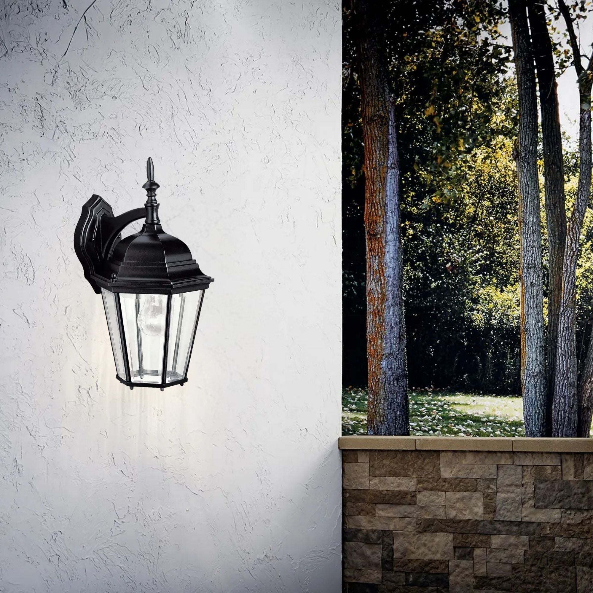 Kichler Madison 17 in. Outdoor Sconce, Black with Clear Beveled Glass