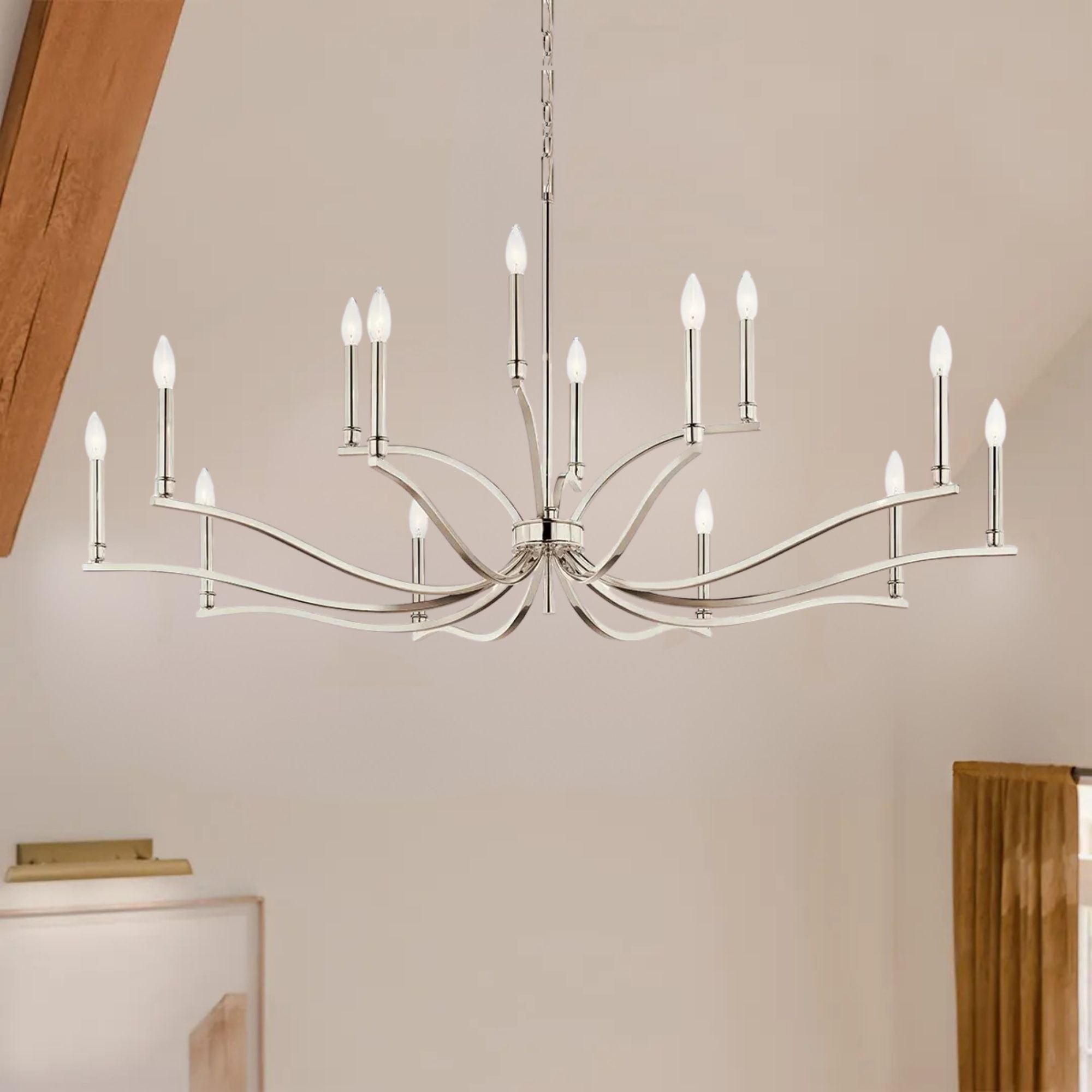 Malene 53" 14-Light Chandelier, Polished Nickel Finish