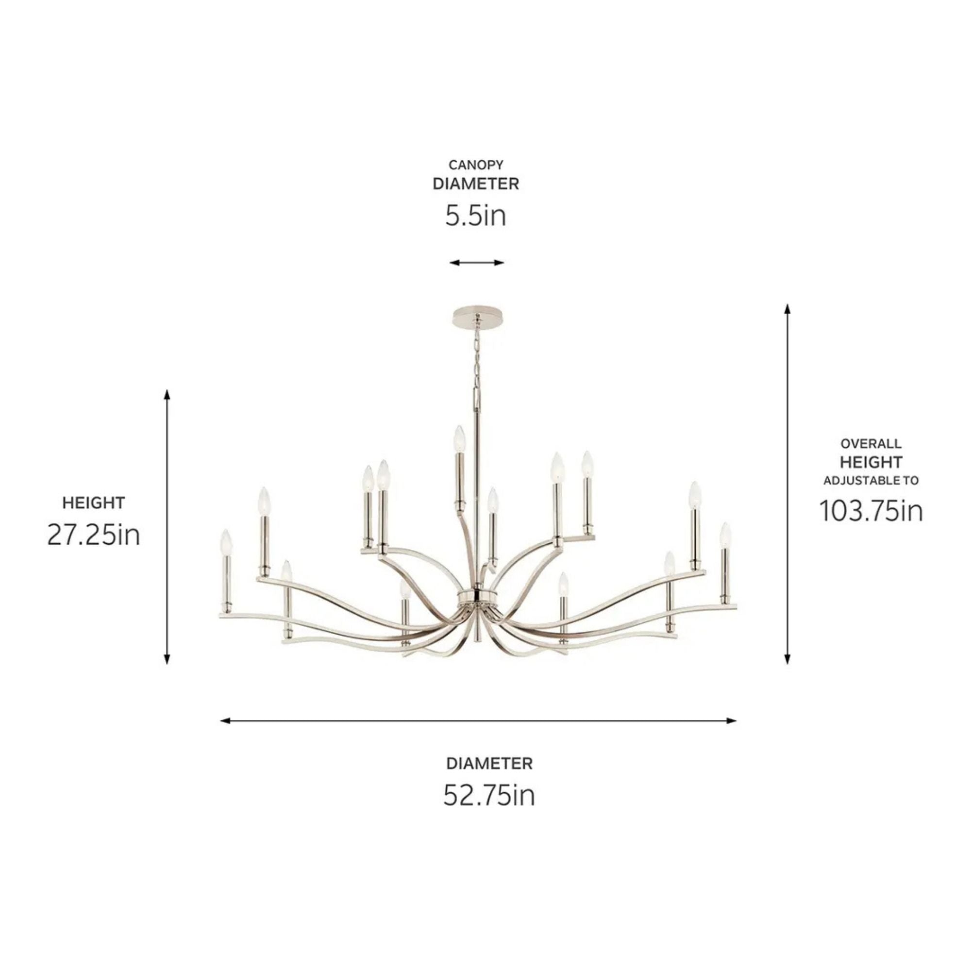 Kichler Lighting - Malene 53" 14-Light Chandelier, Polished Nickel Finish | Bees Lighting