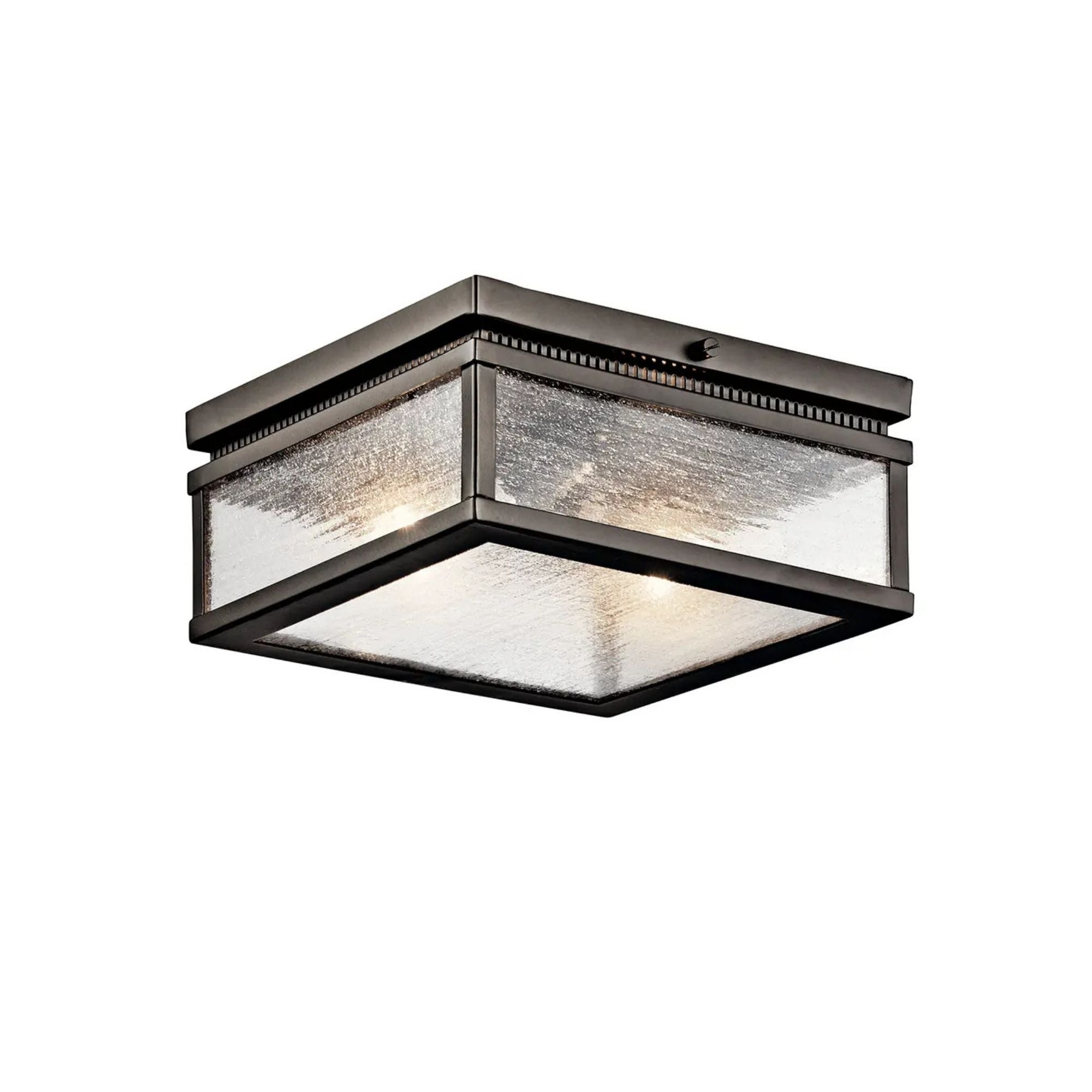 Kichler Manningham 11.75 in. 2-Light Outdoor Ceiling Light, Olde Bronze with Clear Seeded Glass