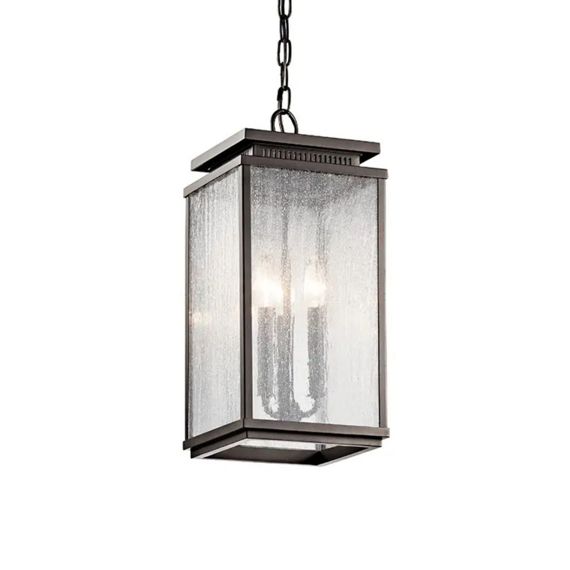 Kichler Manningham 19 in. 3-Light Outdoor Hanging Light, Olde Bronze with Clear Seeded Glass
