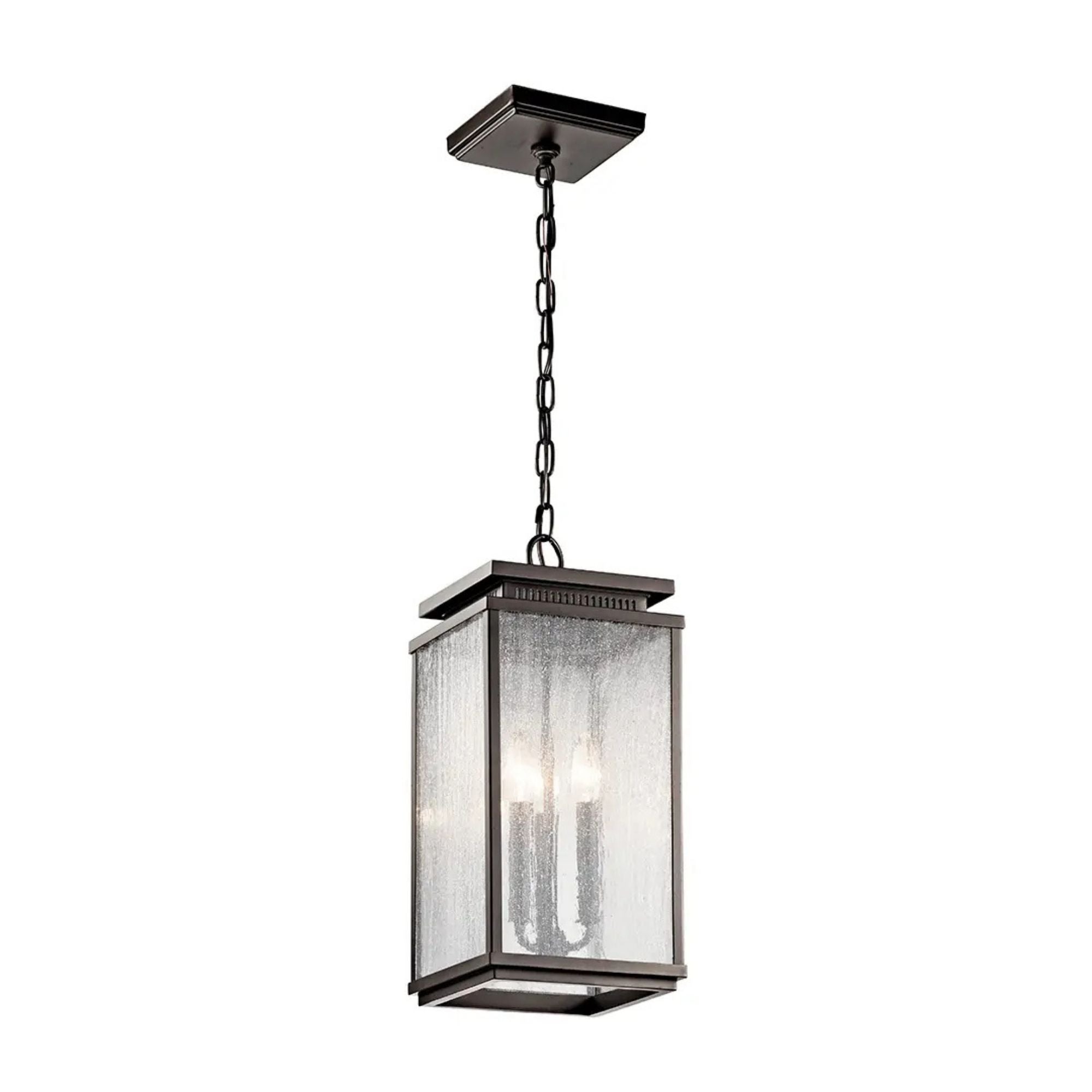 Kichler Manningham 19 in. 3-Light Outdoor Hanging Light, Olde Bronze with Clear Seeded Glass
