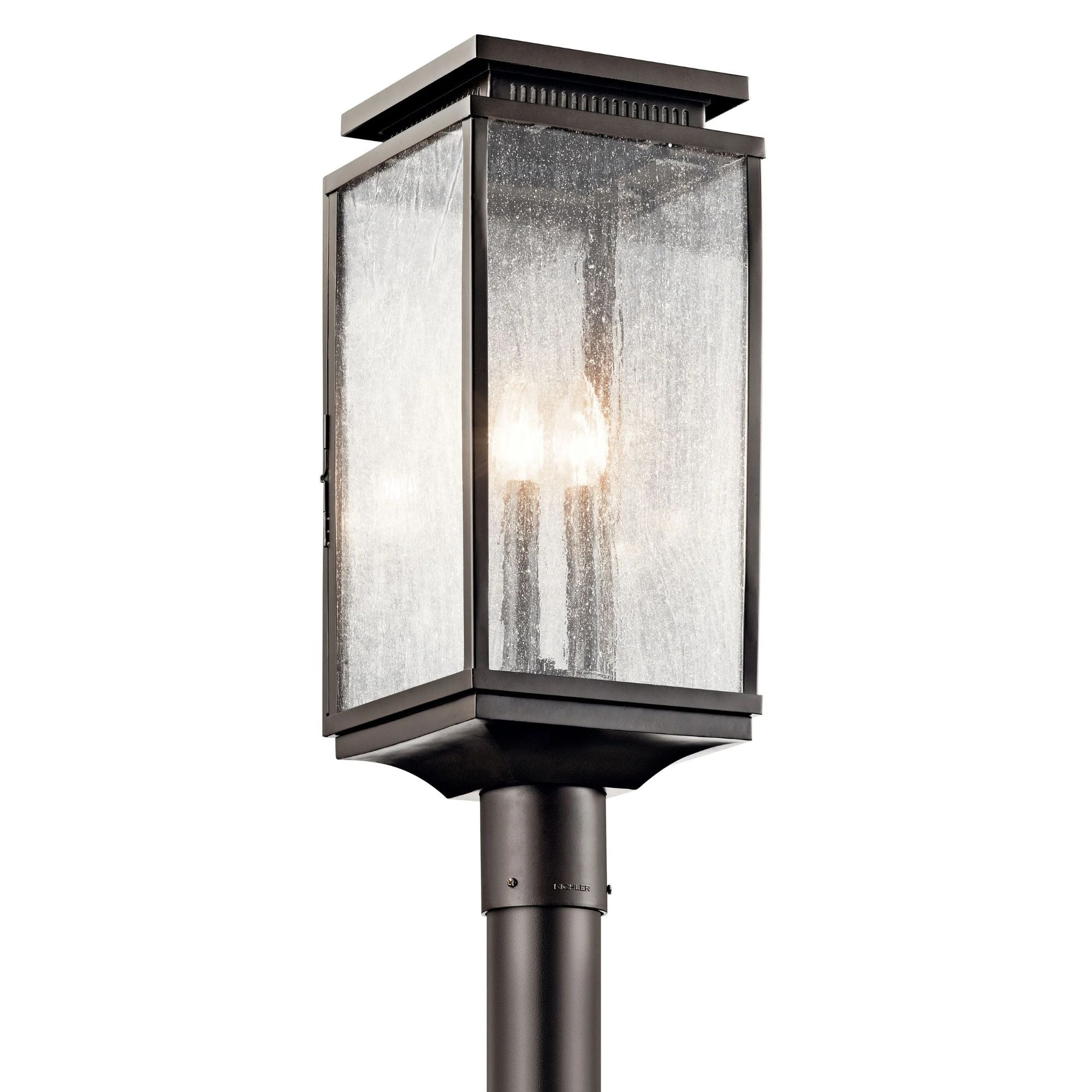Kichler Manningham 21 in. 3-Light Outdoor Post Light, Olde Bronze with Clear Seeded Glass