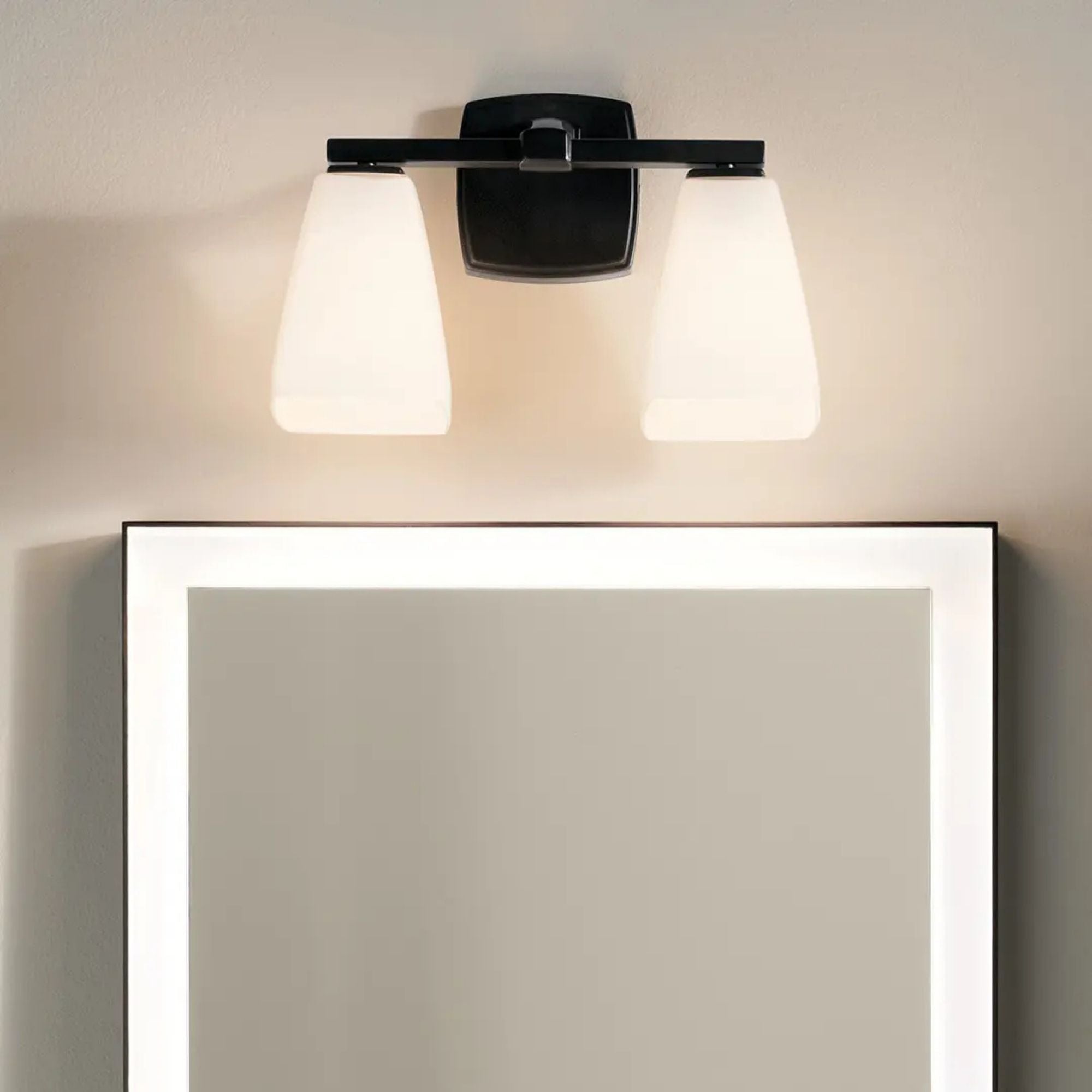 Kichler Marant 14.25 in. 2-Light Vanity Light, Black with Glass Tapered Shade