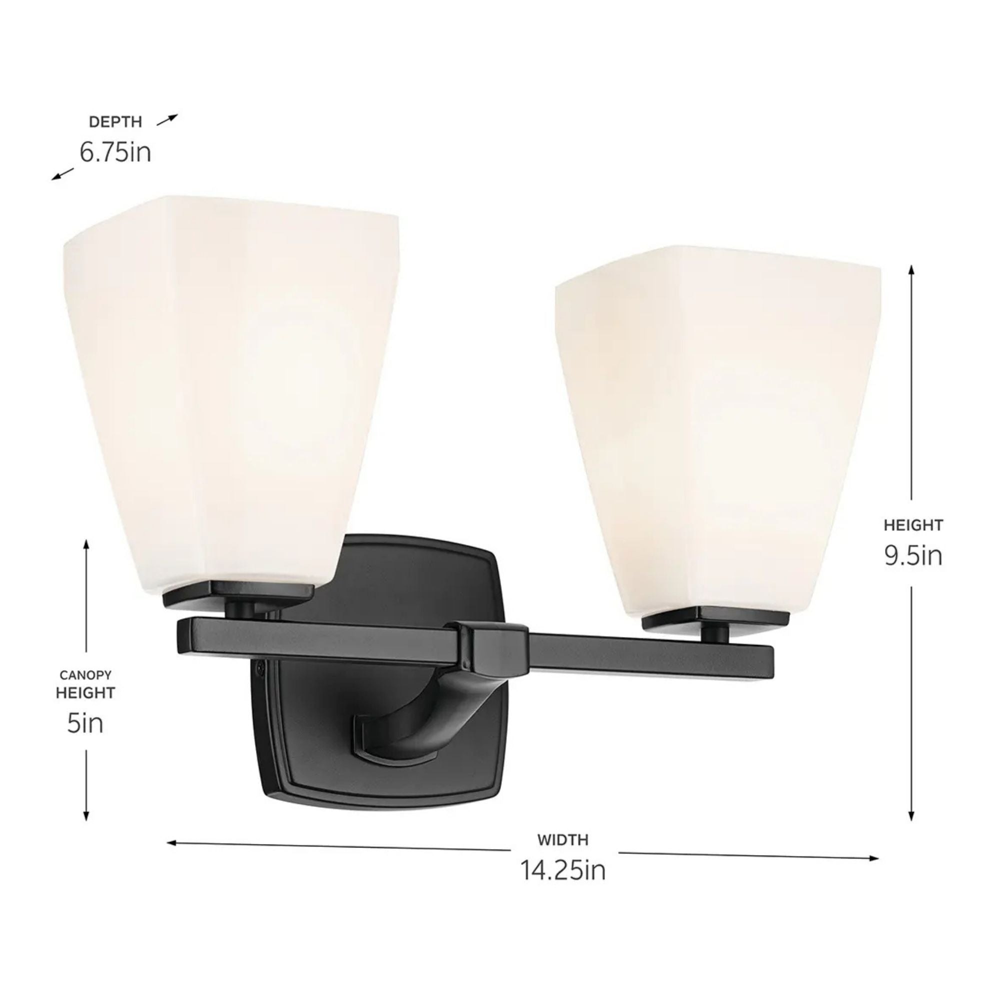 Kichler Marant 14.25 in. 2-Light Vanity Light, Black with Glass Tapered Shade
