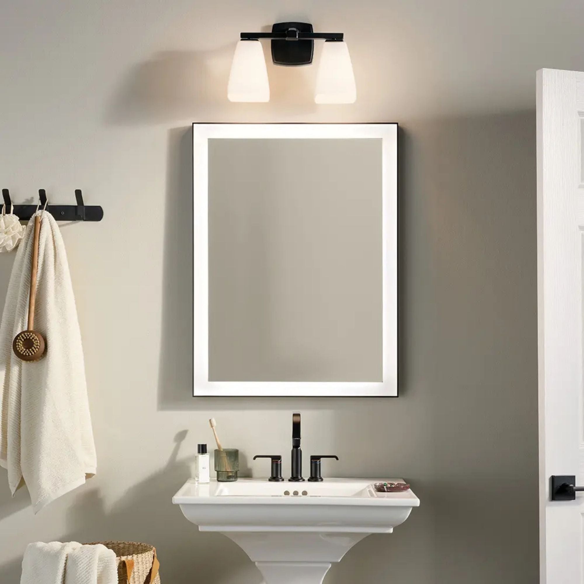 Kichler Marant 14.25 in. 2-Light Vanity Light, Black with Glass Tapered Shade
