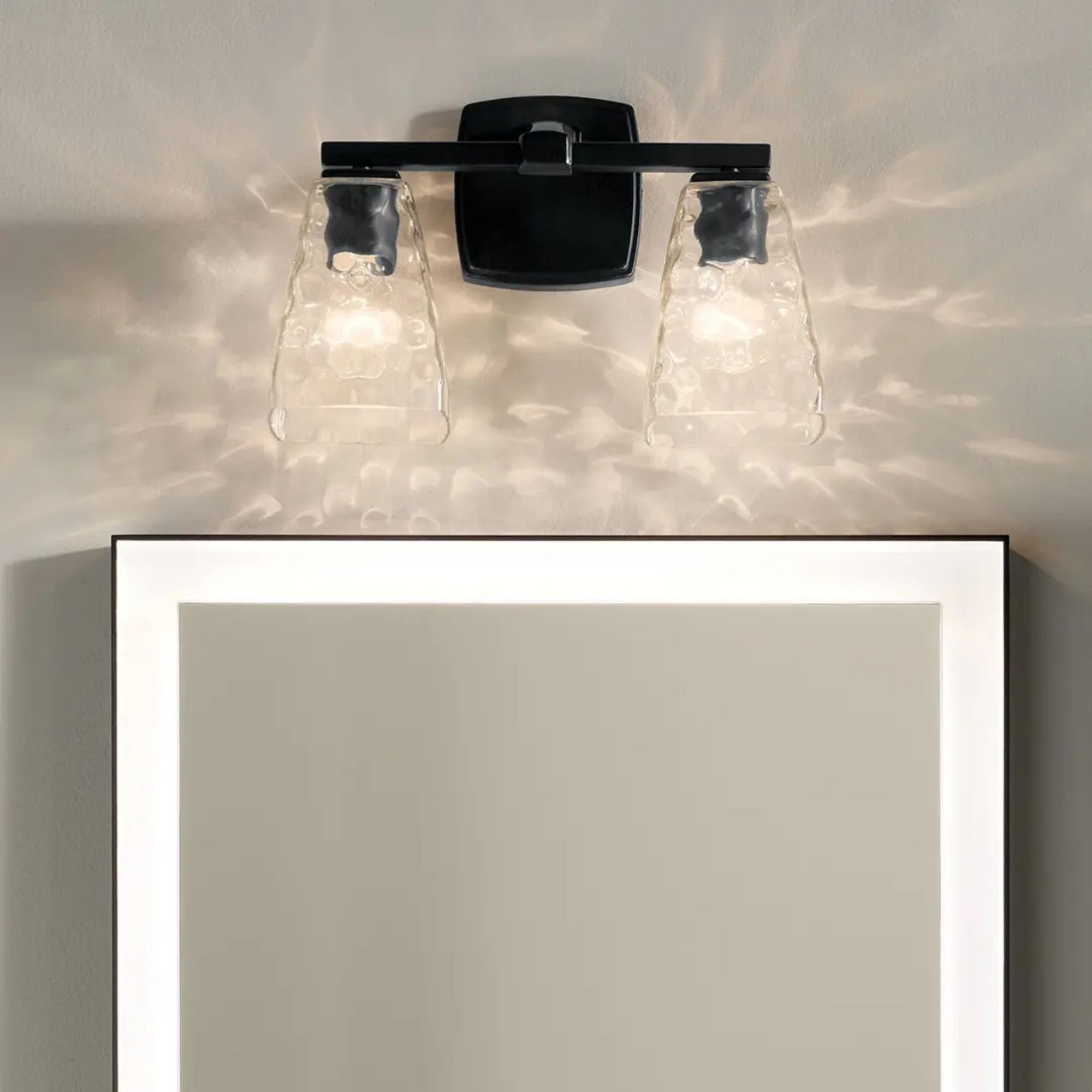 Kichler Marant 9.5 in. 2-Light Vanity Light, Black with Clear Water Glass Tapered Shade