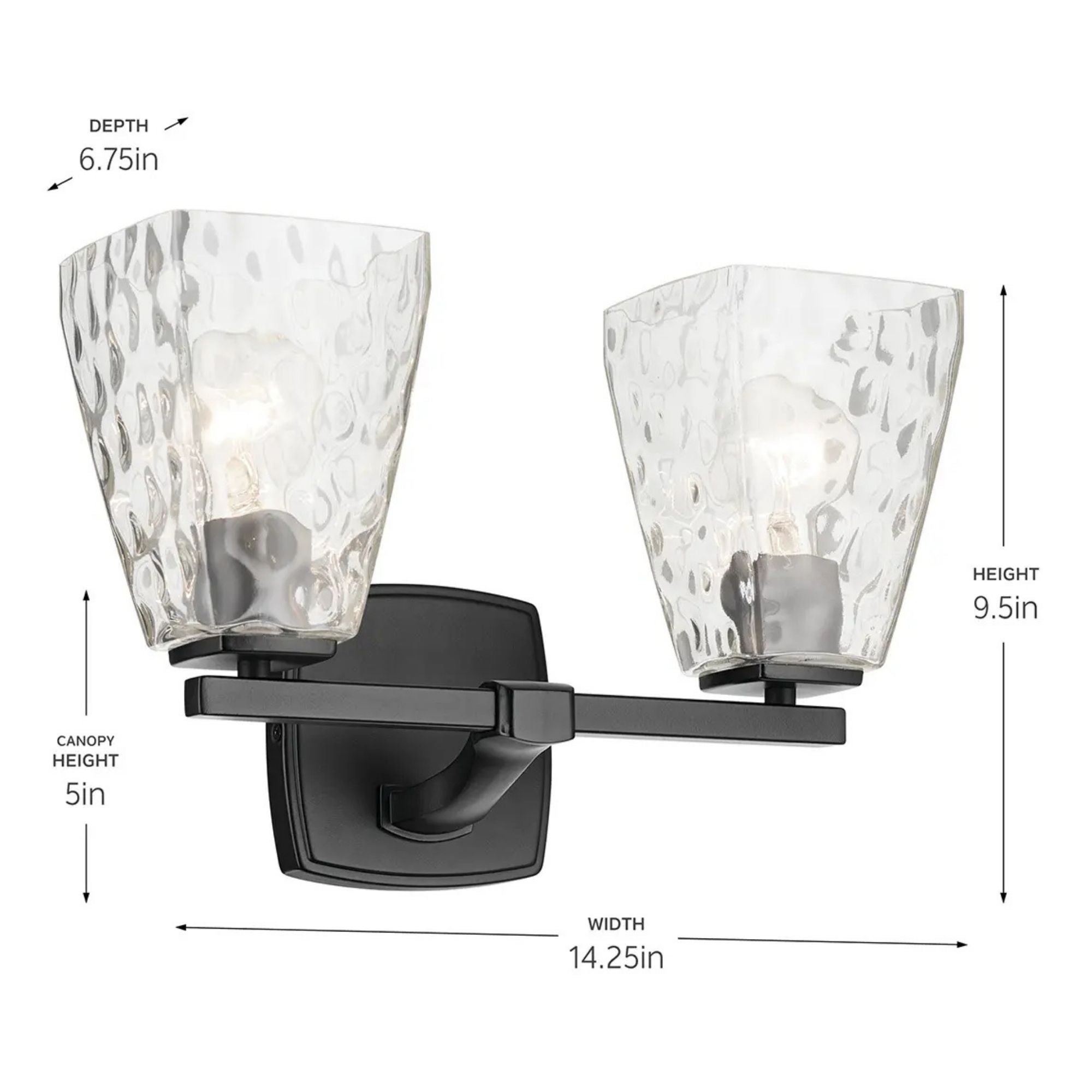 Kichler Marant 9.5 in. 2-Light Vanity Light, Black with Clear Water Glass Tapered Shade