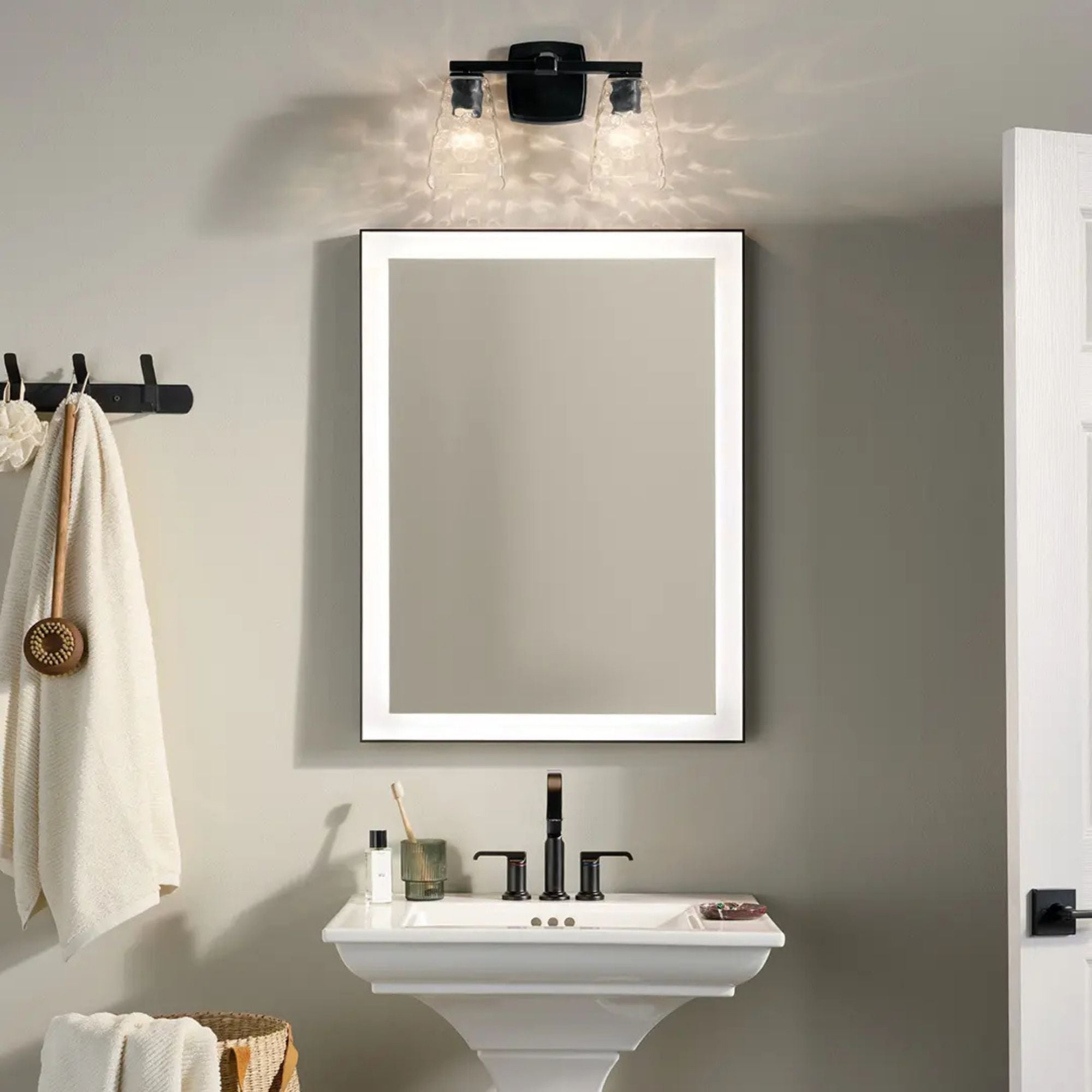 Kichler Marant 9.5 in. 2-Light Vanity Light, Black with Clear Water Glass Tapered Shade