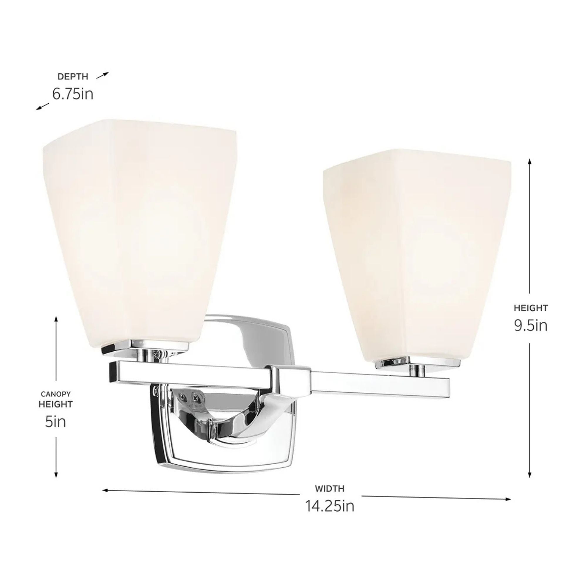 Kichler Marant 14.25 in. 2-Light Vanity Light, Chrome with Opal Glass Tapered Shade