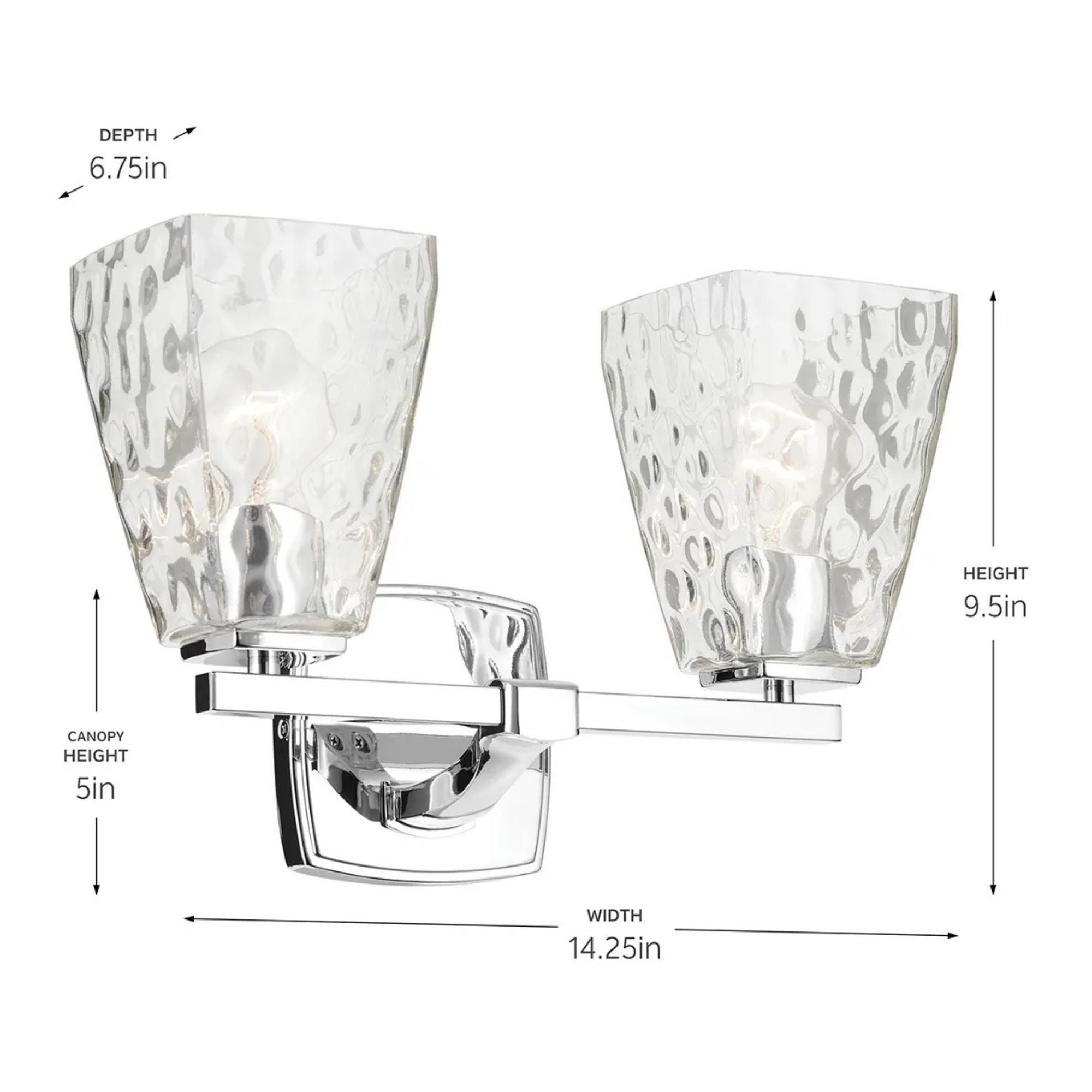 Kichler Marant 9.5 in. 2-Light Vanity Light, Chrome with Clear Water Glass Tapered Shade