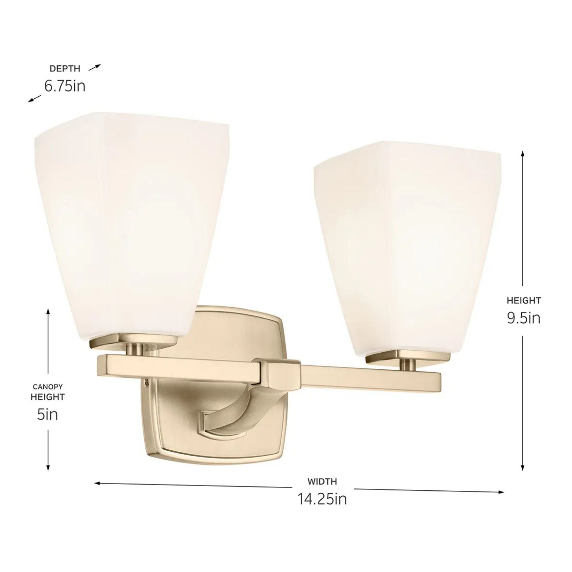 Kichler Marant 14.25 in. 2-Light Vanity Light, Champagne Bronze with Glass Tapered Shade