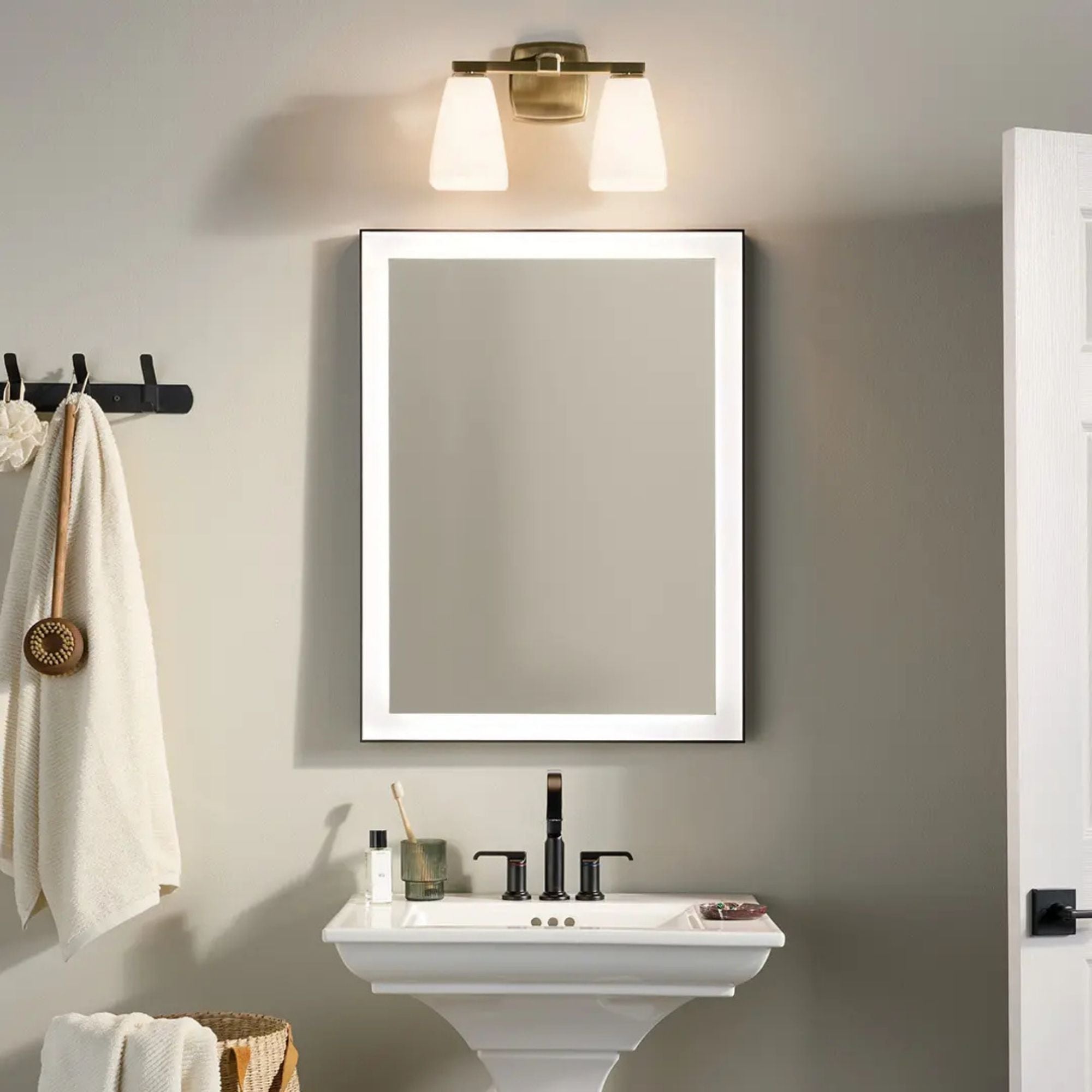 Kichler Marant 14.25 in. 2-Light Vanity Light, Champagne Bronze with Glass Tapered Shade