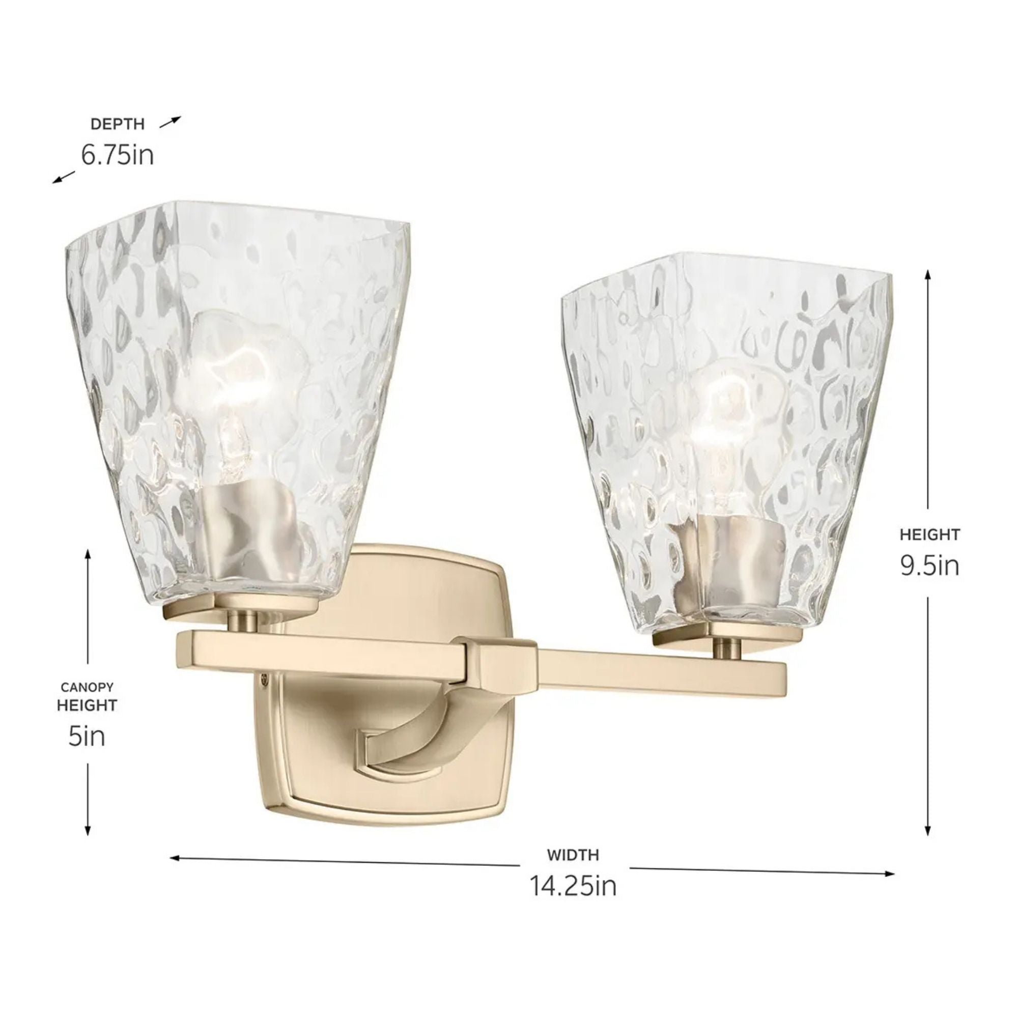 Kichler Marant 14.25 in. 2-Light Vanity Light, Champagne Bronze with Clear Water Glass Tapered Shade