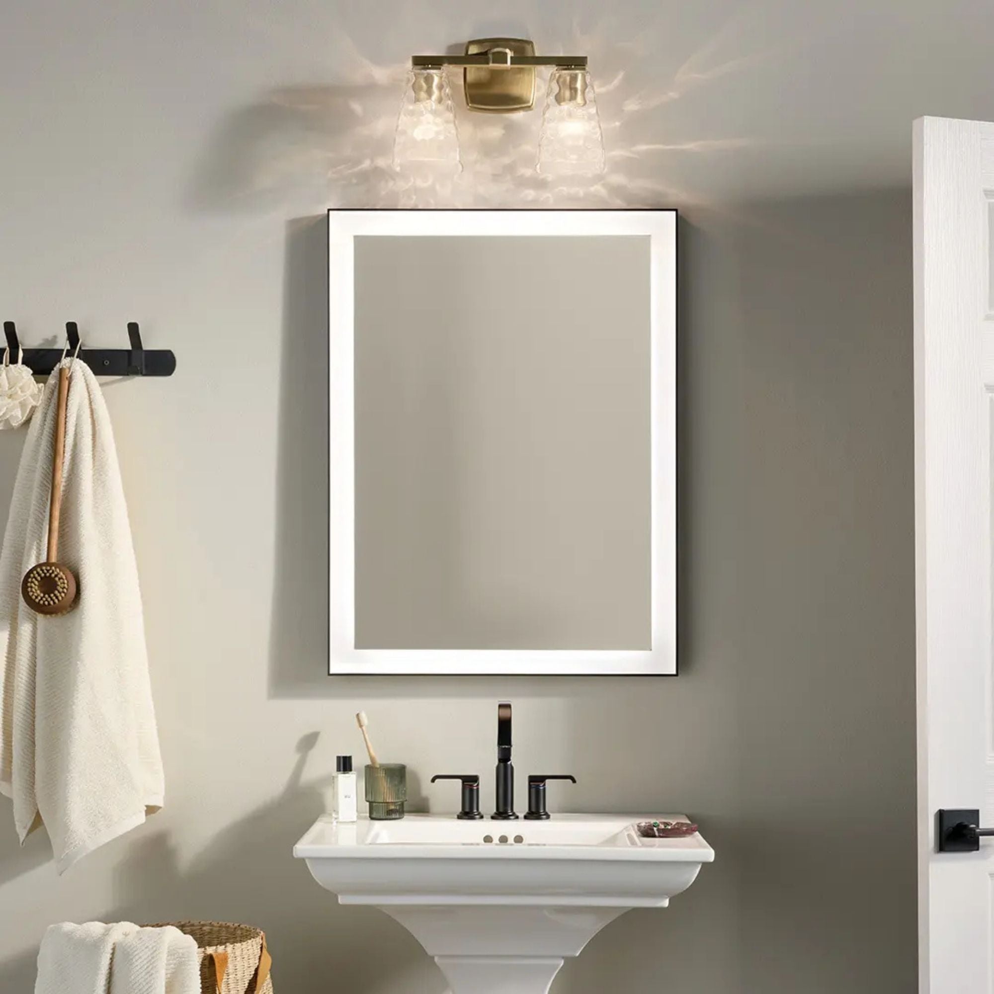 Kichler Marant 14.25 in. 2-Light Vanity Light, Champagne Bronze with Clear Water Glass Tapered Shade