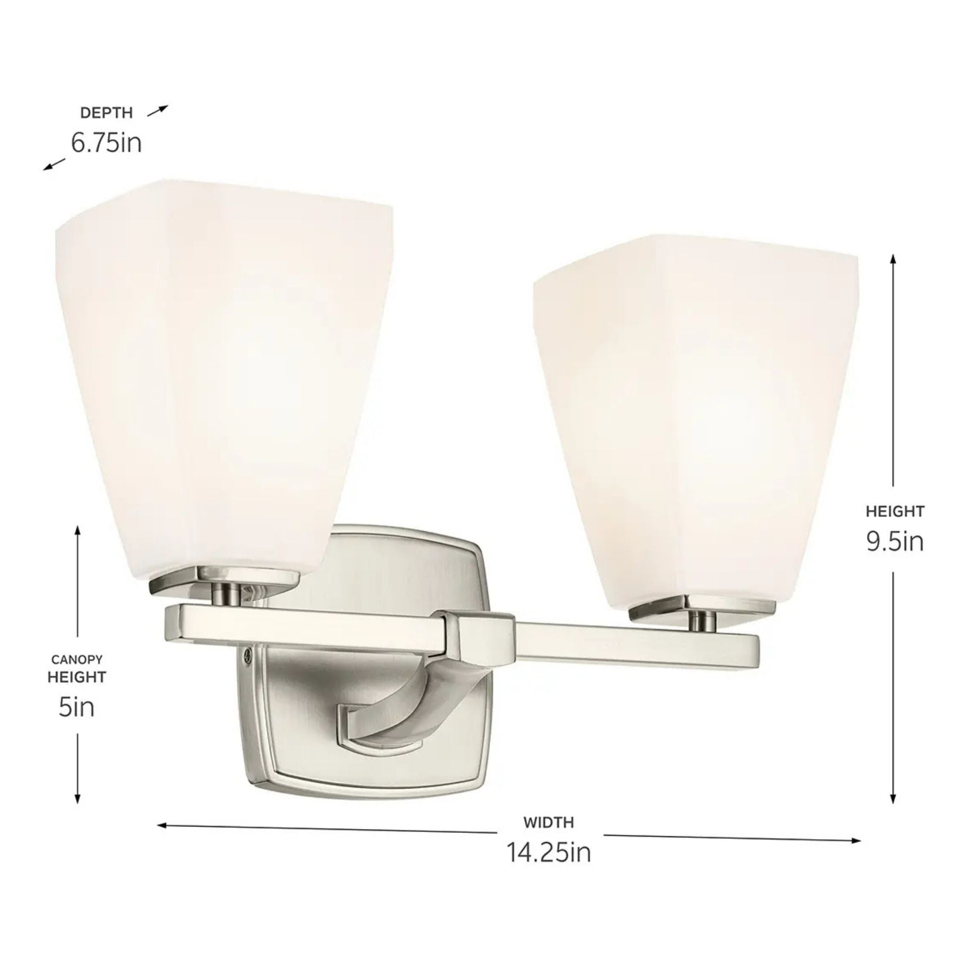 Kichler Marant 14.25 in. 2-Light Vanity Light, Brushed Nickel with Glass Tapered Shade