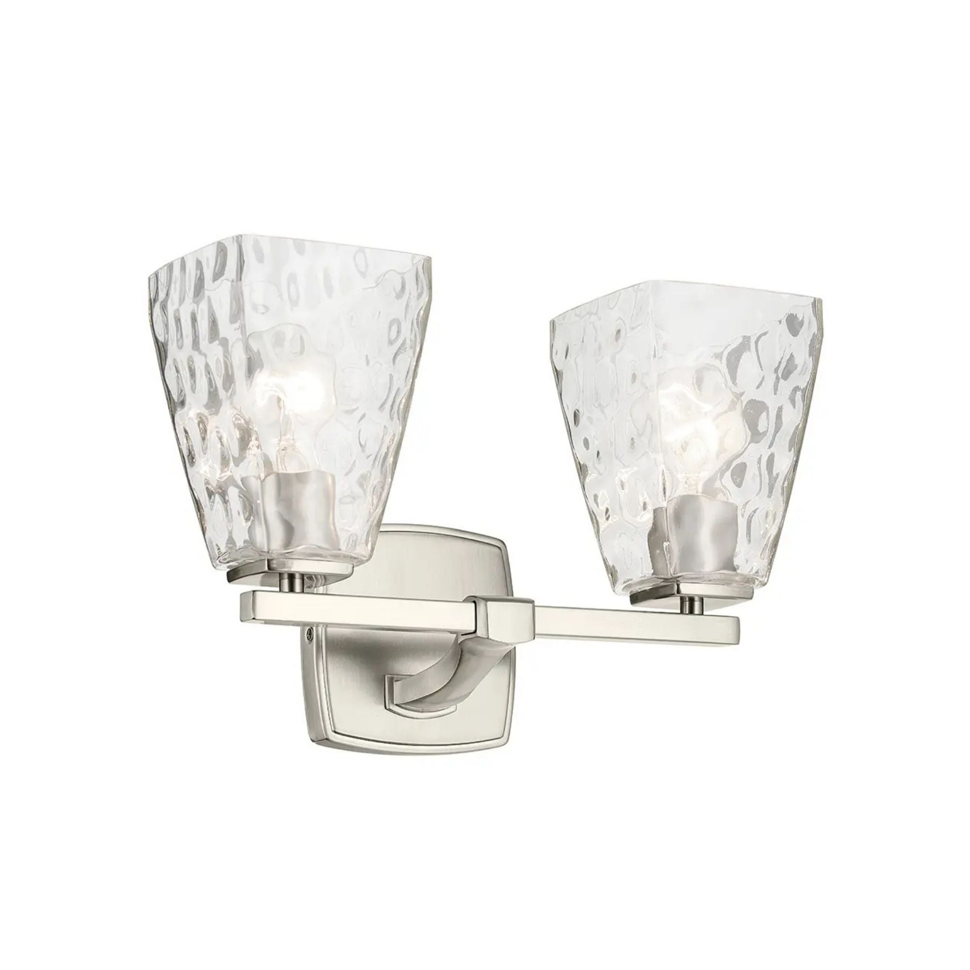 Kichler Marant 9.5 in. 2-Light Vanity Light, Brushed Nickel with Clear Water Glass Tapered Shade