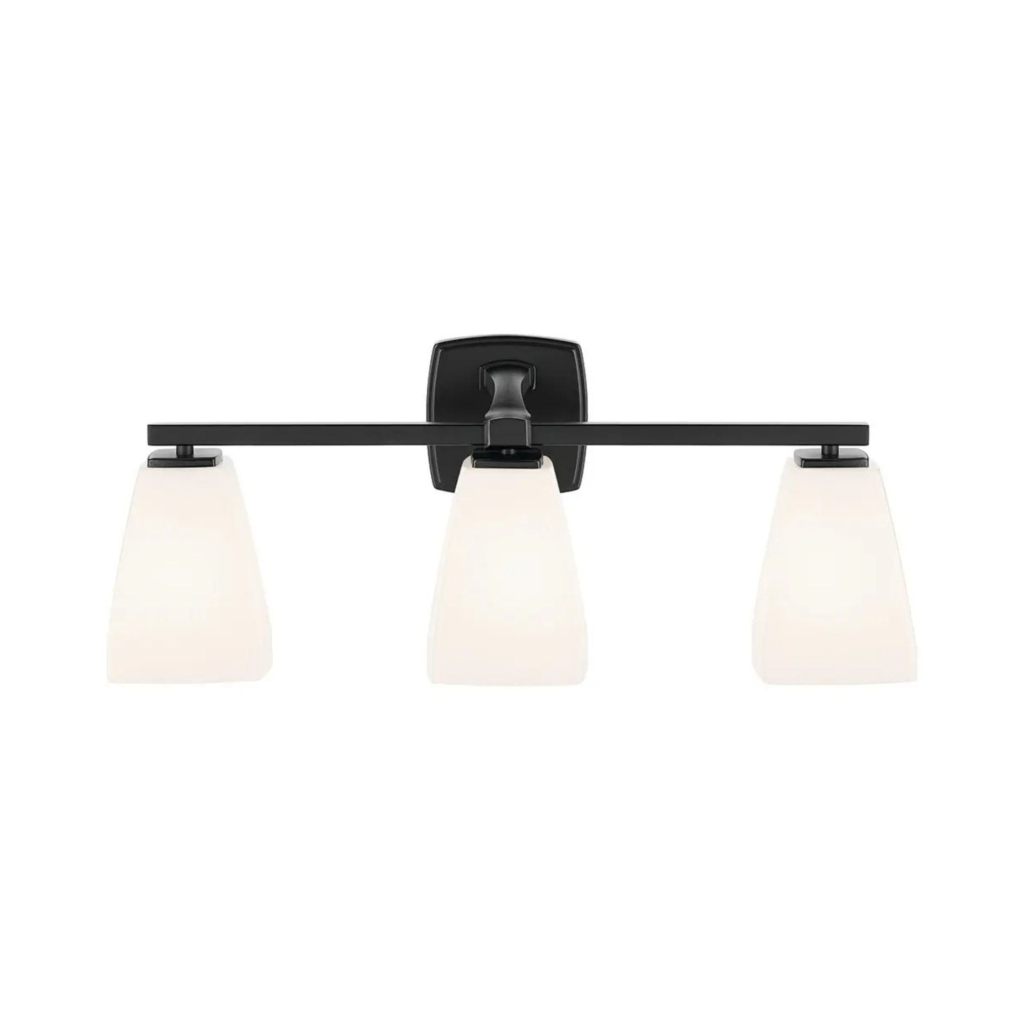 Kichler Marant 23.75 in. 3-Light Vanity Light, Black with Opal Glass Tapered Shade