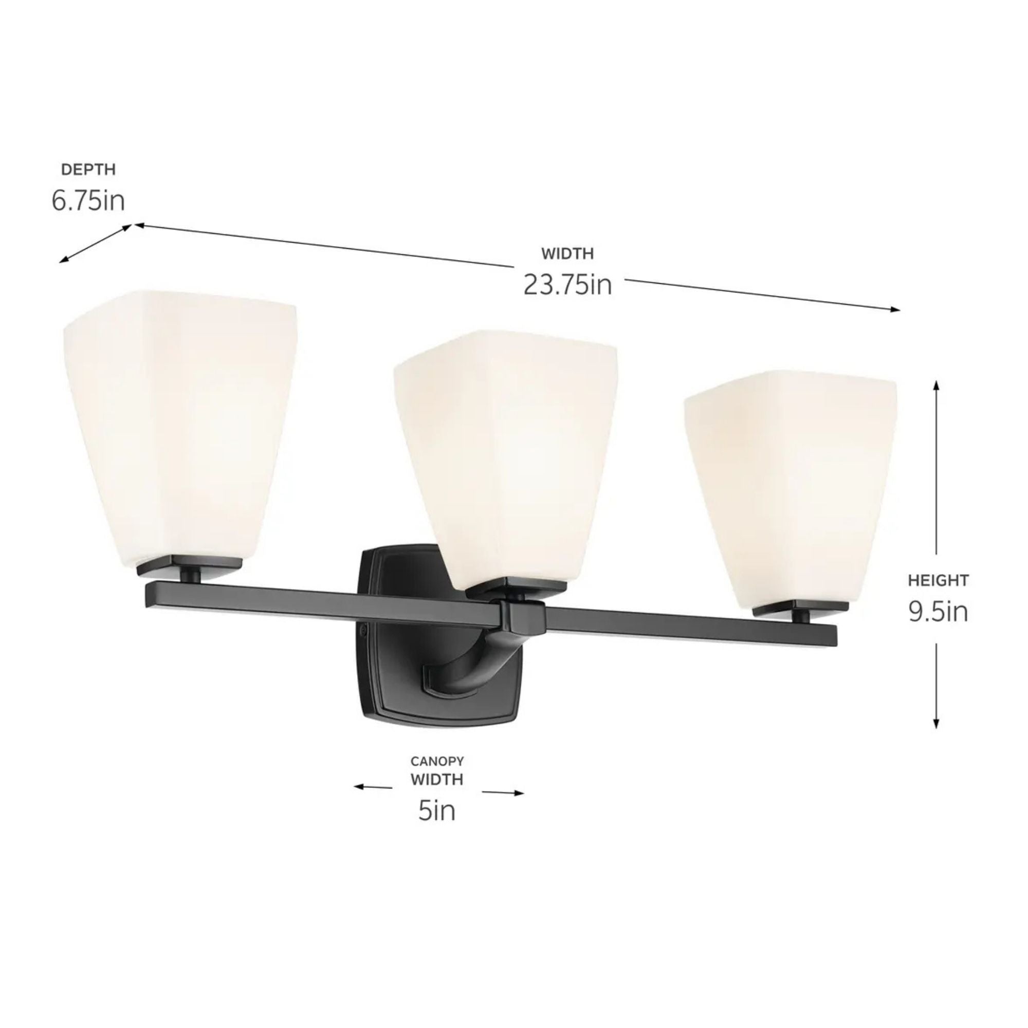 Kichler Marant 23.75 in. 3-Light Vanity Light, Black with Opal Glass Tapered Shade