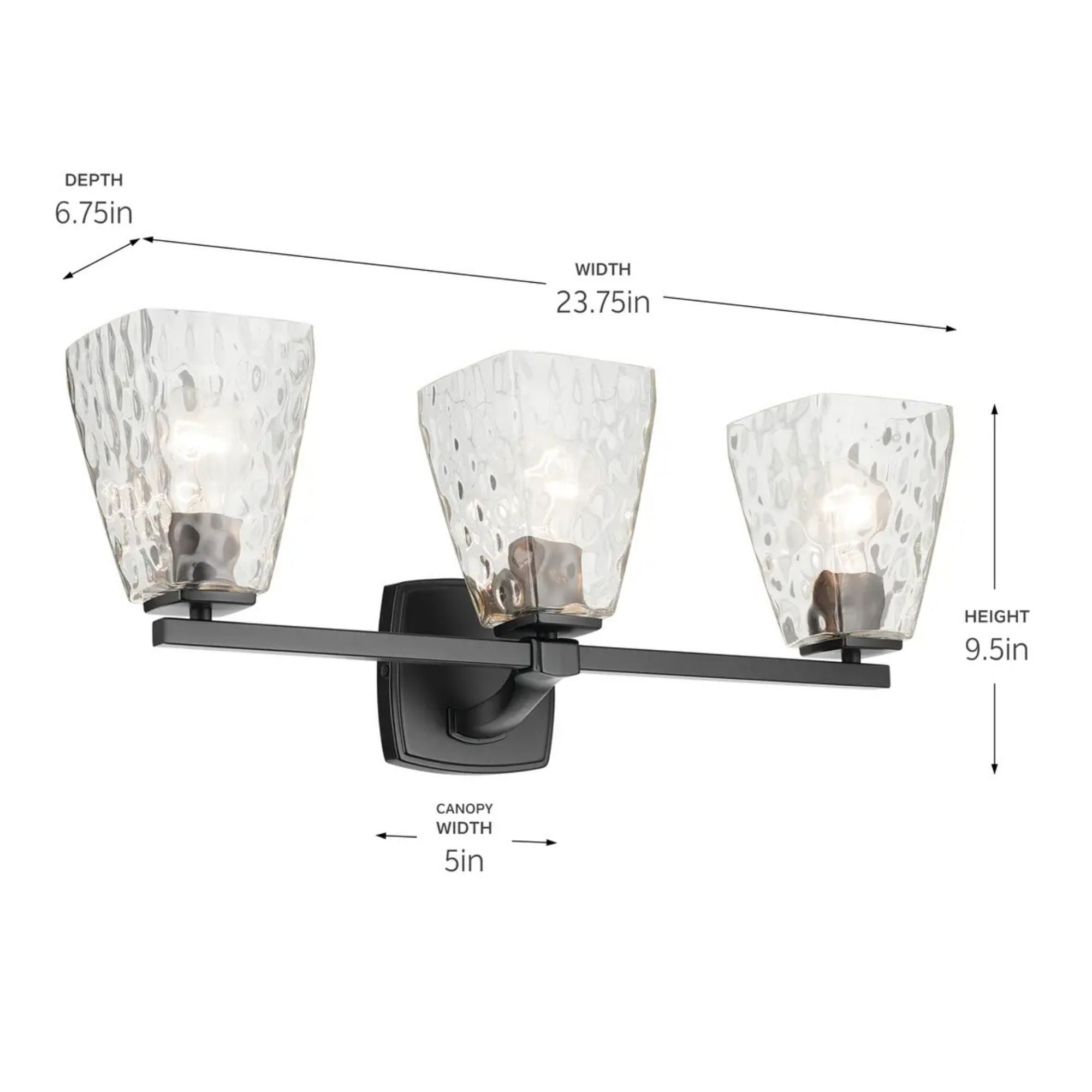 Kichler Marant 23.75 in. 3-Light Vanity Light, Black with Clear Water Glass Tapered Shade