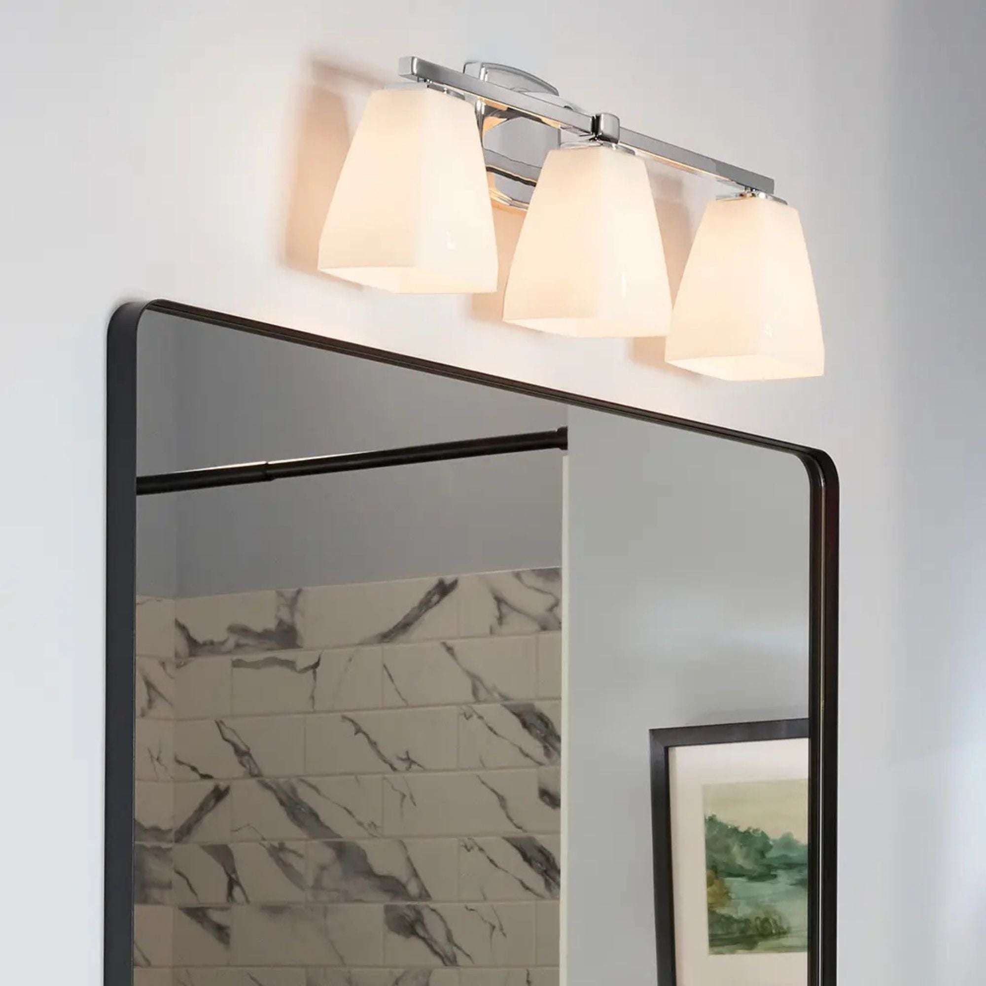 Kichler Marant 23.75 in. 3-Light Vanity Light, Chrome with Opal Glass Tapered Shade