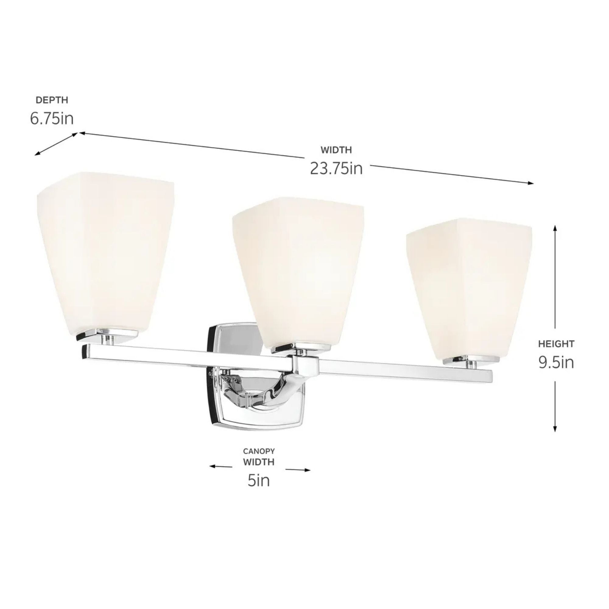 Kichler Marant 23.75 in. 3-Light Vanity Light, Chrome with Opal Glass Tapered Shade